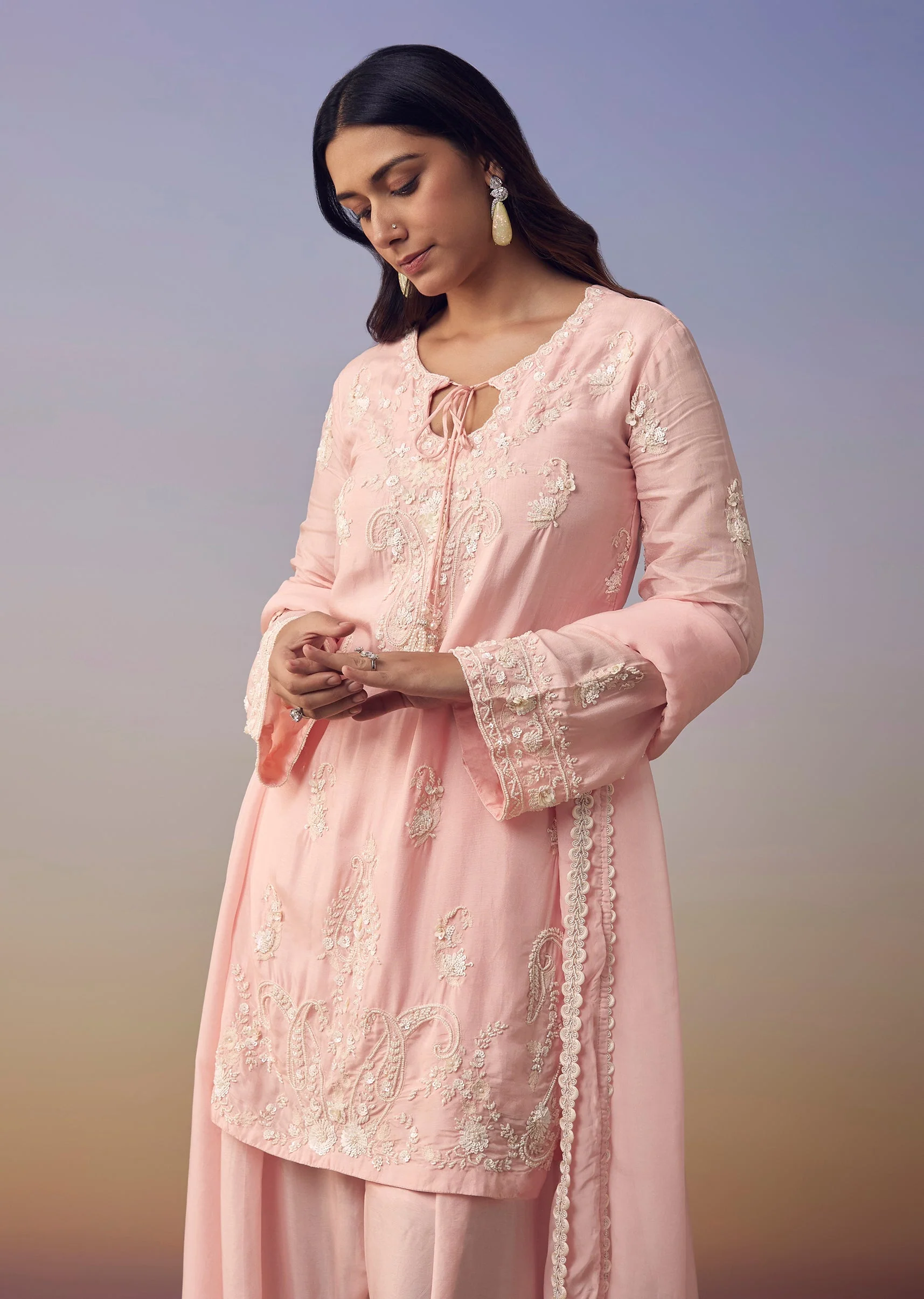 Pink Cutdana Embroidered Kurta Set - Image 4