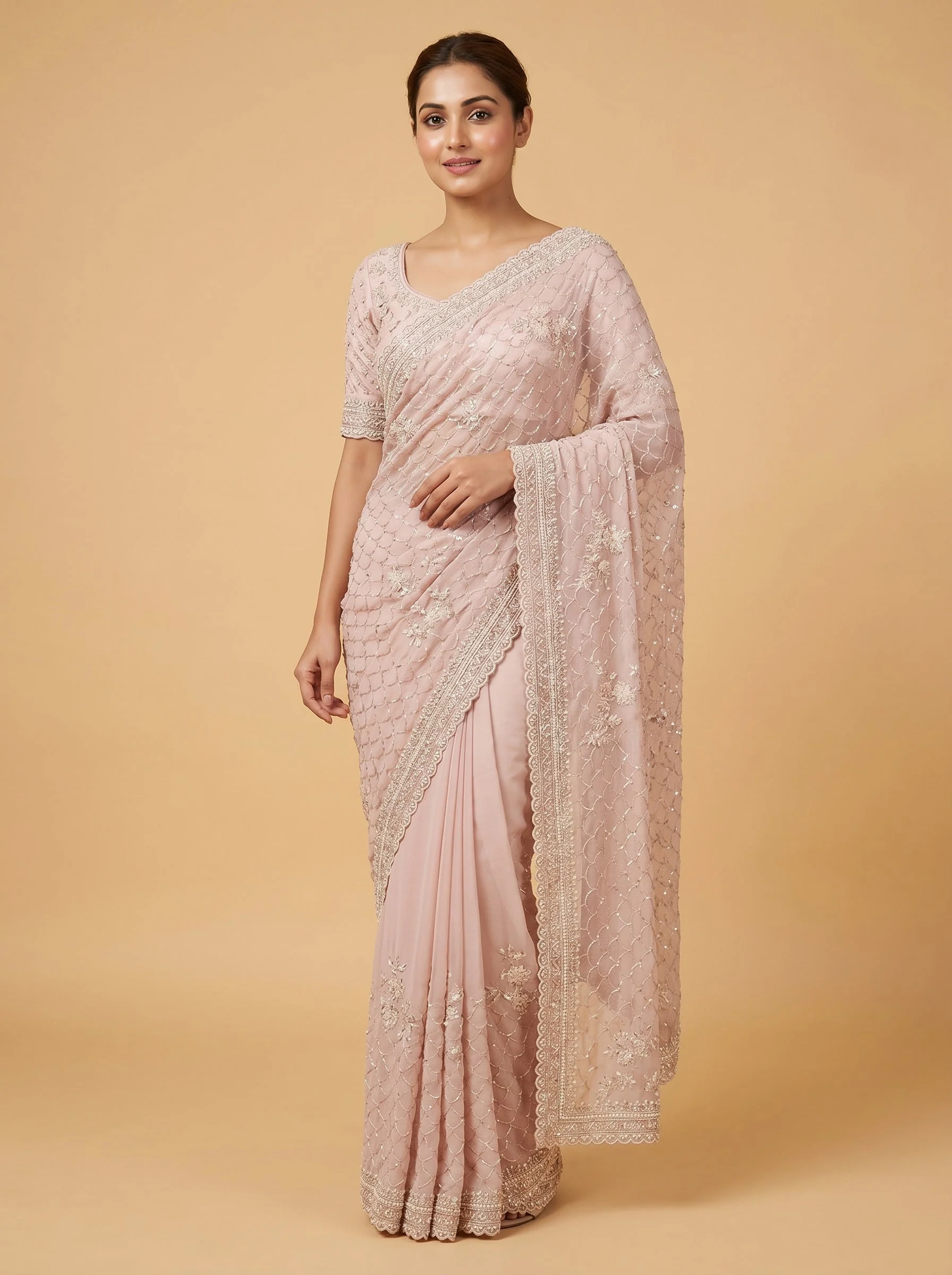 Pink Delicate Detail Embroidered Saree