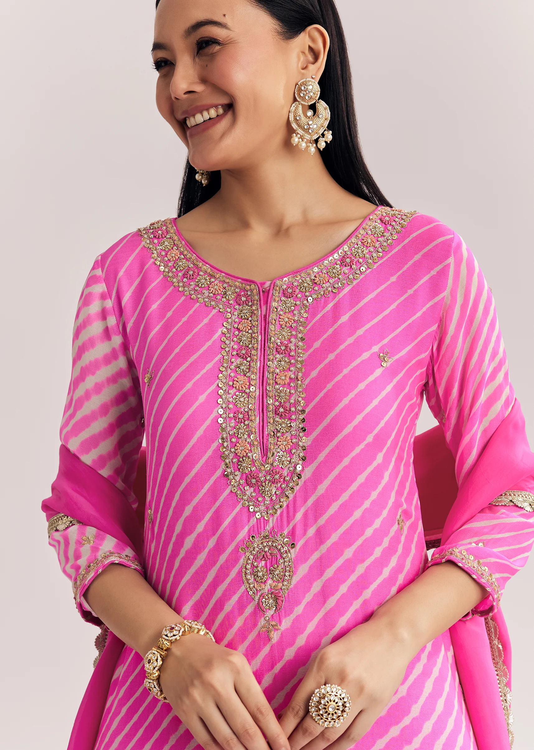 Pink Dola Silk Palazzo Suit With Zardosi Work - Image 2