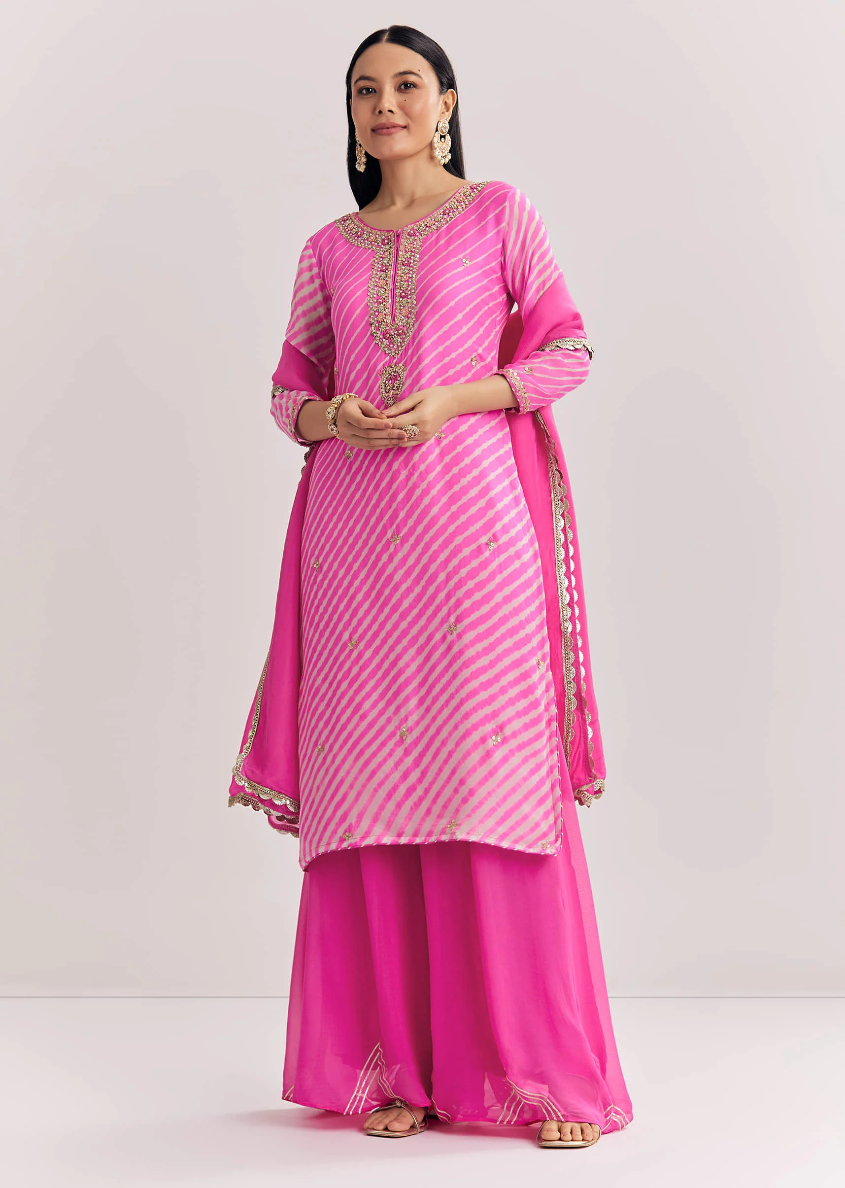 Pink Dola Silk Palazzo Suit With Zardosi Work - Image 3