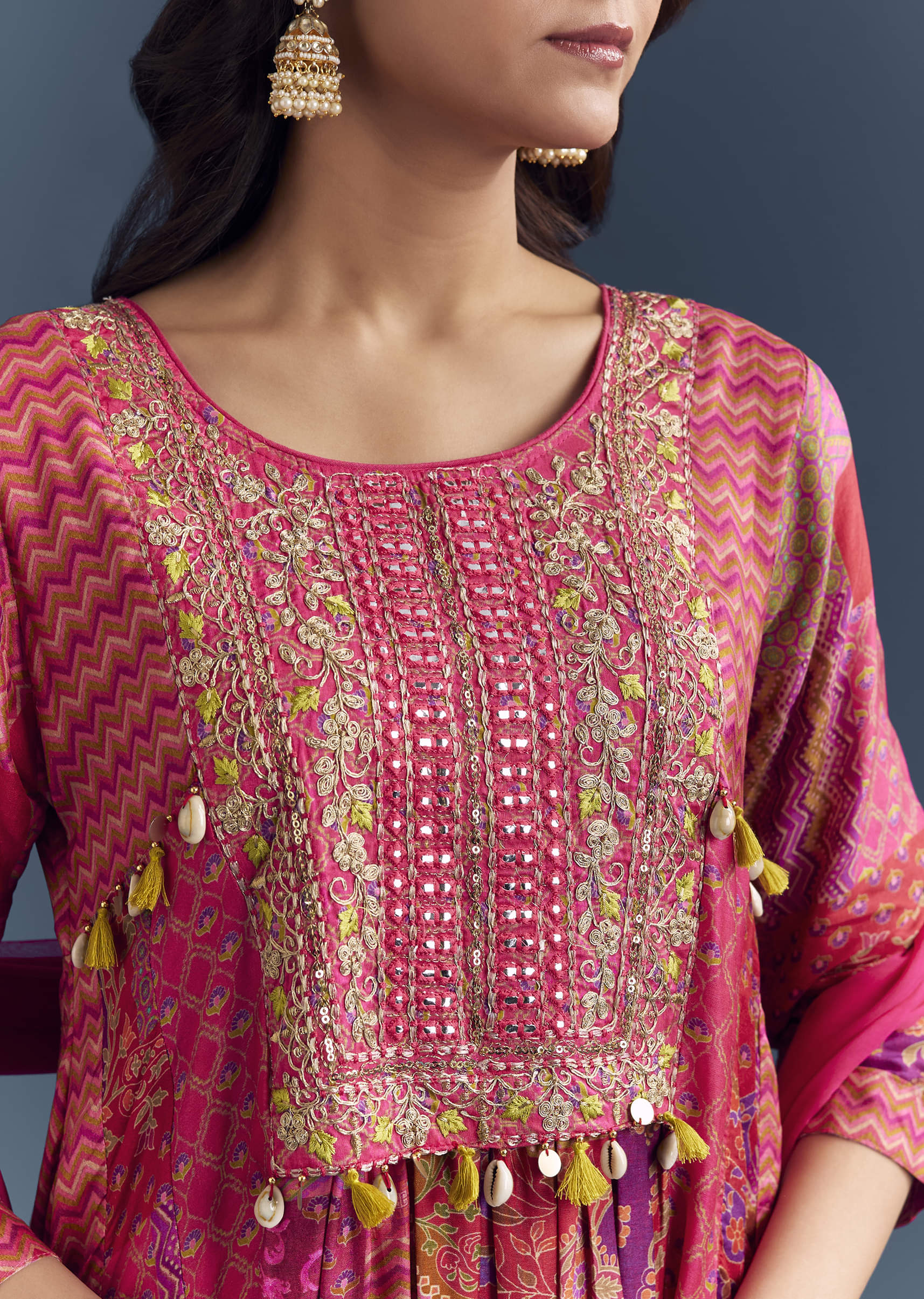 Pink Dola Silk Printed Anarkali Suit With Intricate Hand Embroidery - Image 2