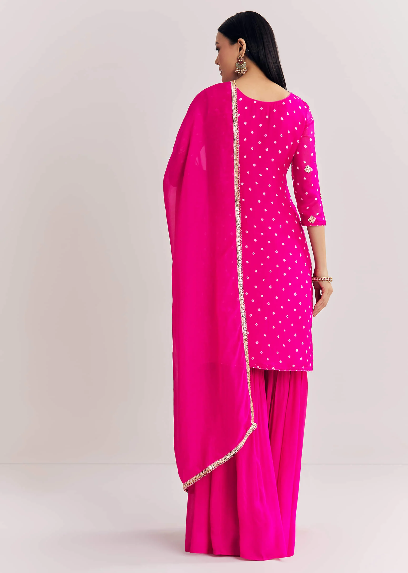 Pink Dola Silk Sharara Suit With Embroidered Print - Image 5