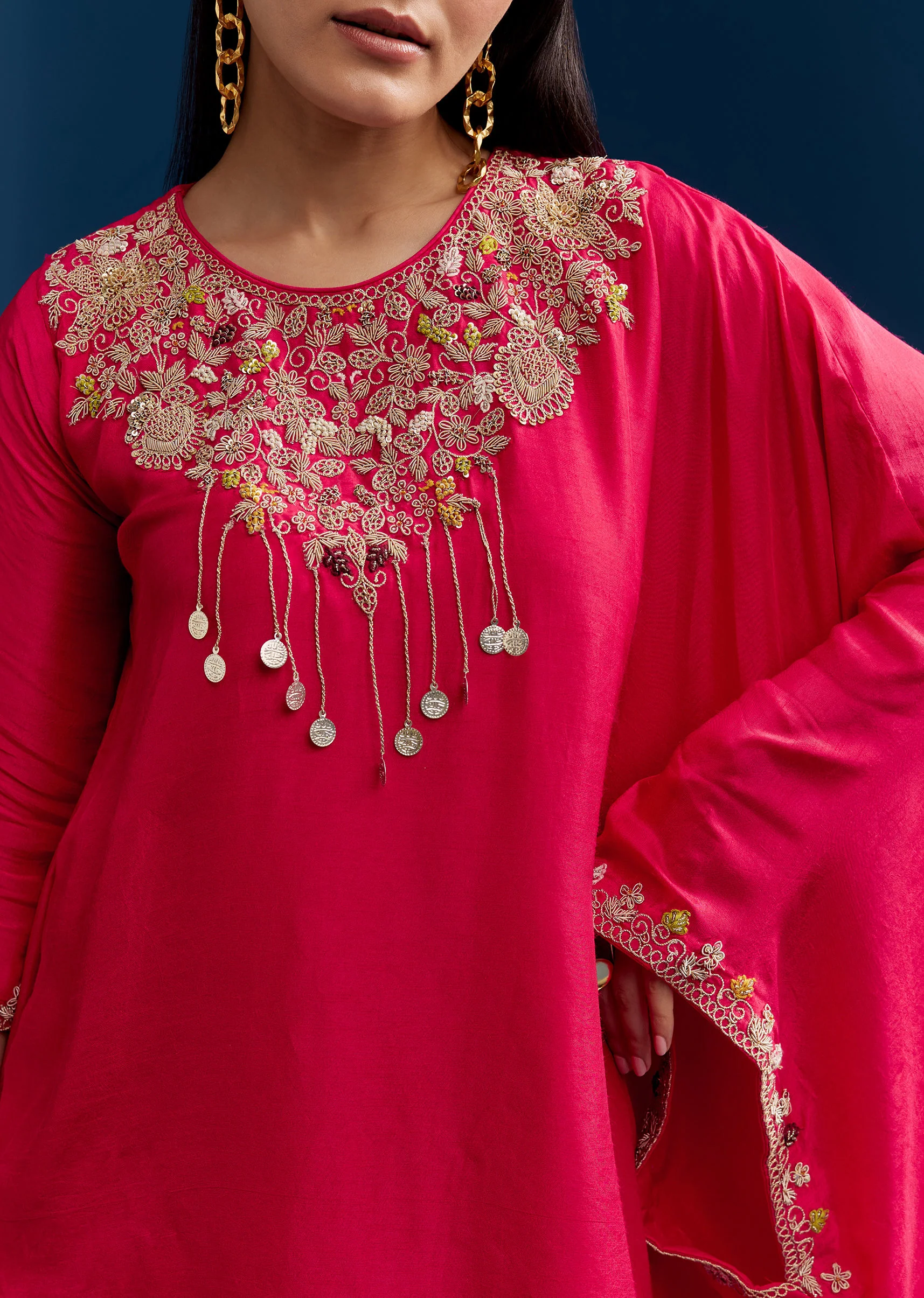 Pink Dola Silk Top Skirt Set With Zardosi Work - Image 2