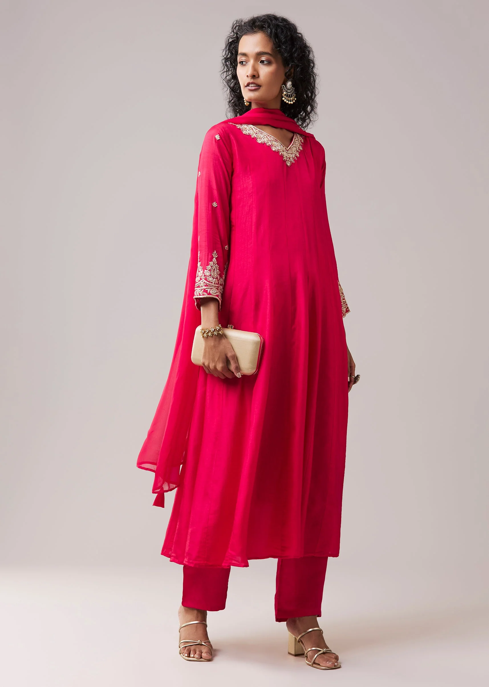 Pink Dola Silk Zardozi Embellished Anarkali Set - Image 3