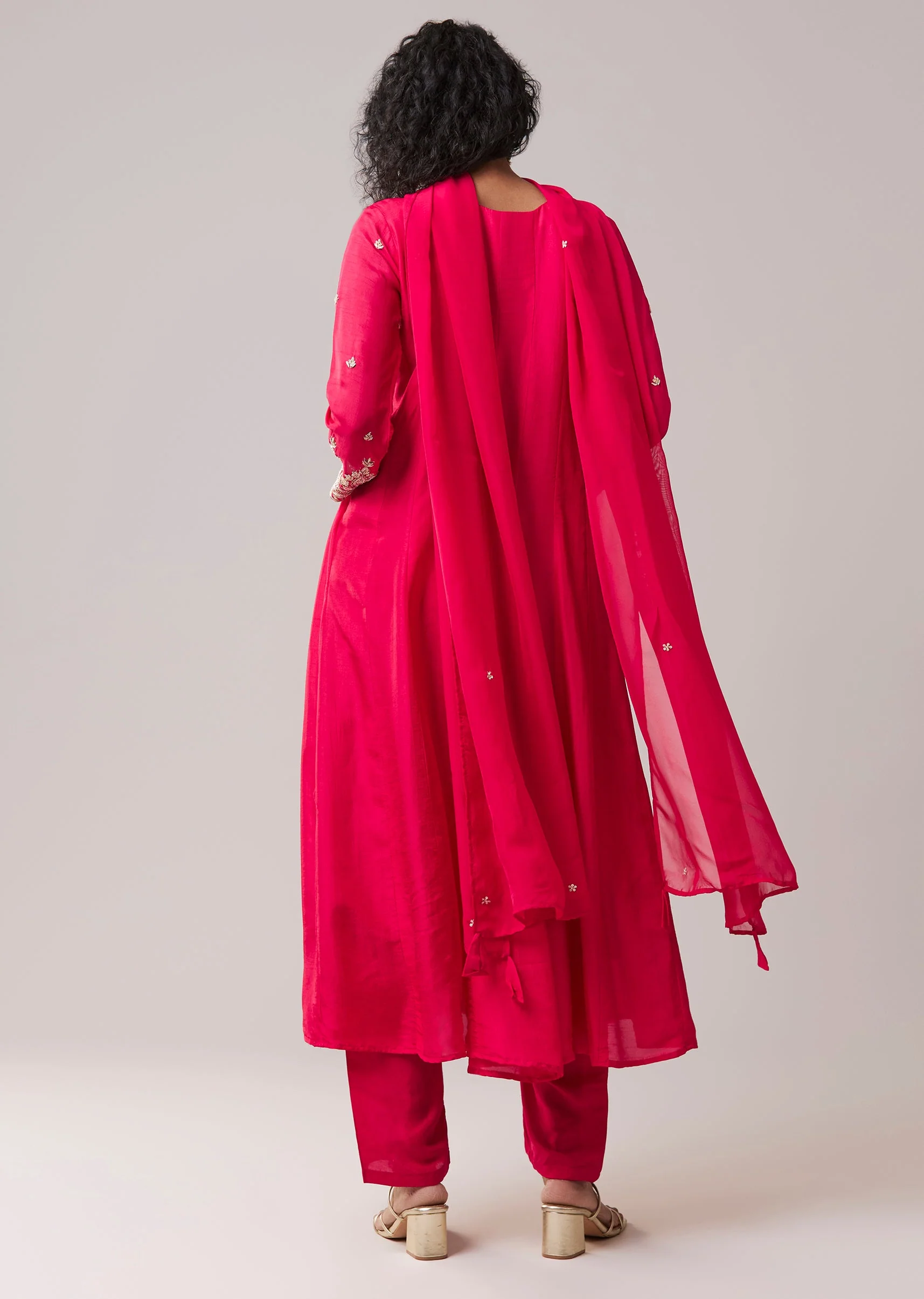 Pink Dola Silk Zardozi Embellished Anarkali Set - Image 5