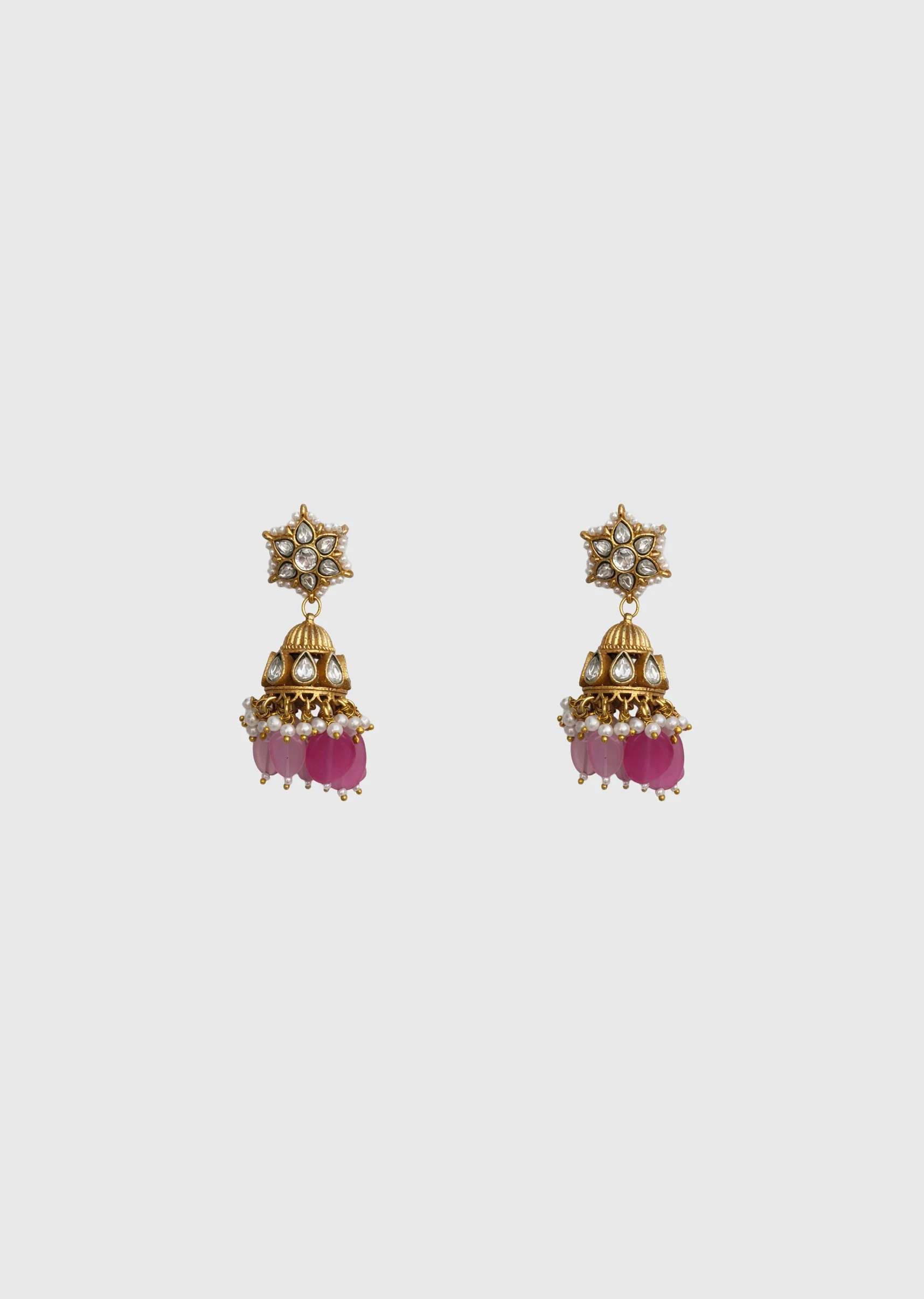 Pink Drop Kundan Jhumki Earrings