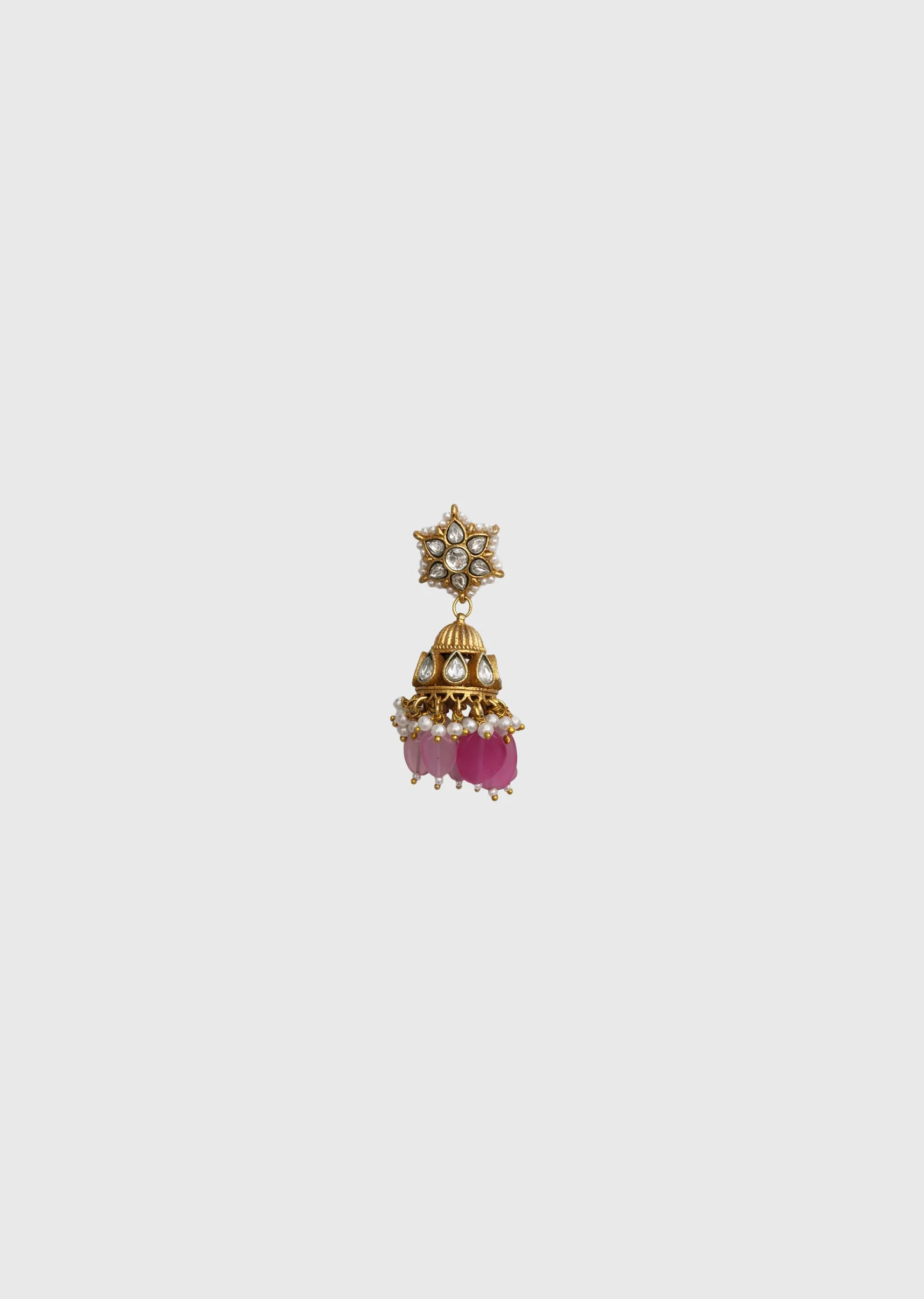Pink Drop Kundan Jhumki Earrings - Image 2