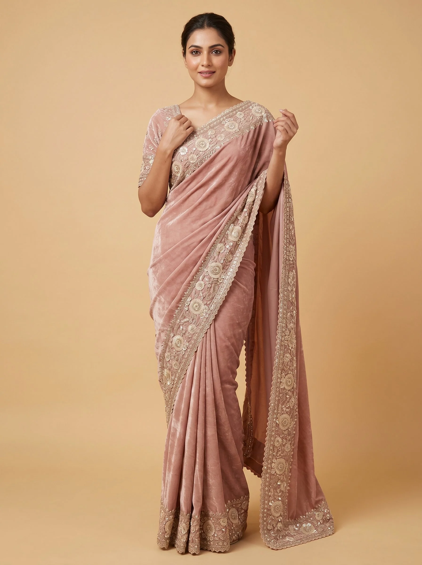 Pink Elegant Work Embroidered Saree