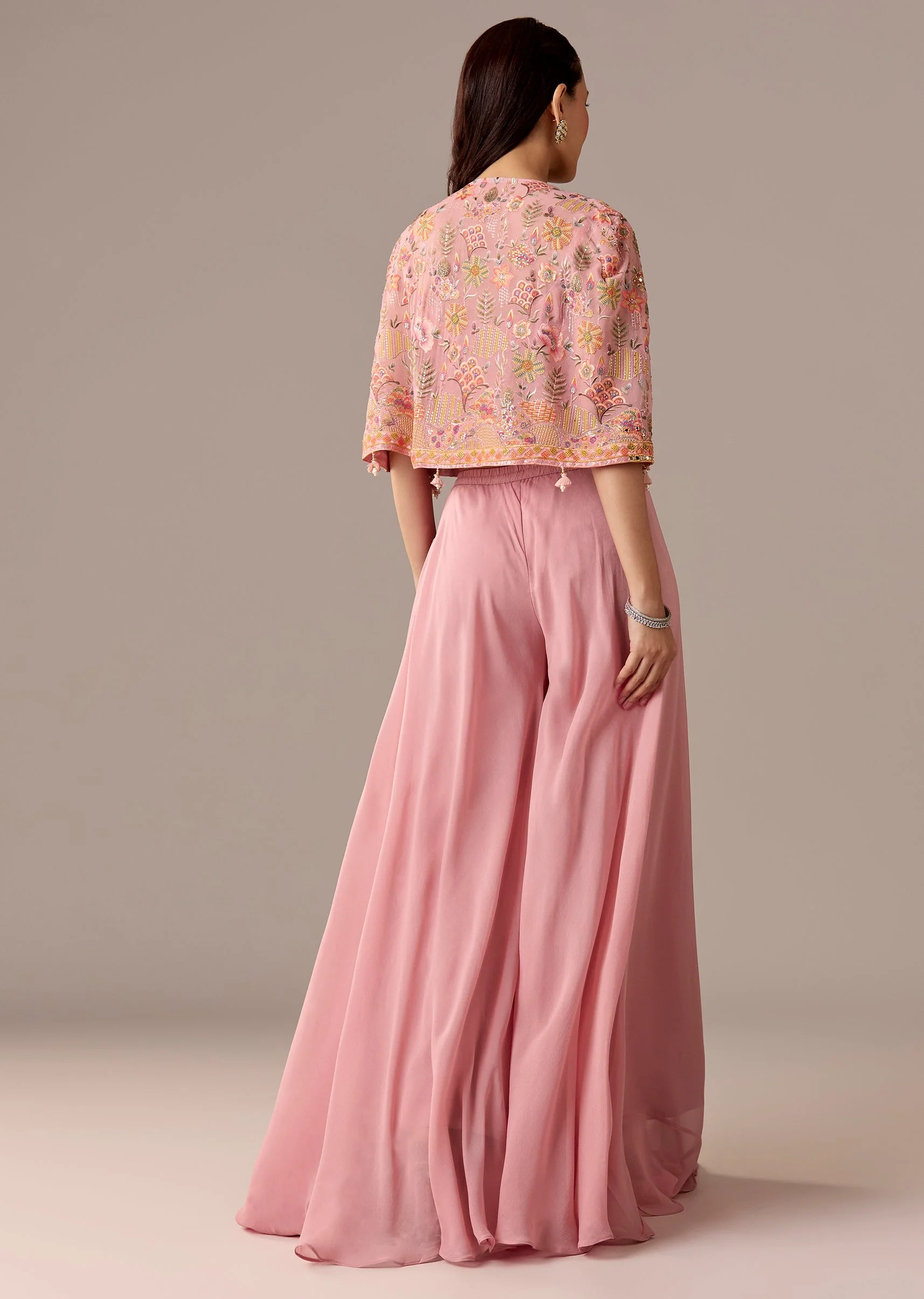 Pink Embellished Cape Palazzo Set - Image 5