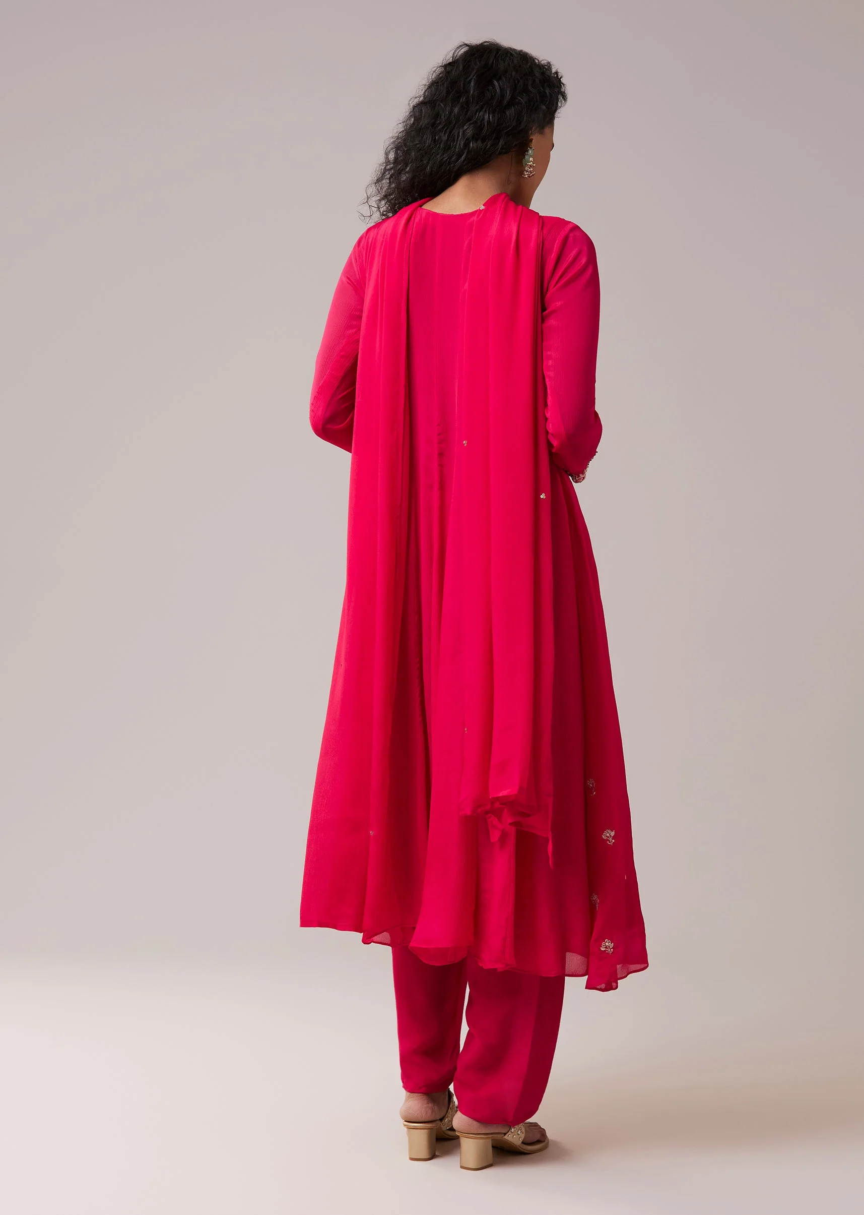 Pink Embellished Chinon Anarkali Set - Image 5