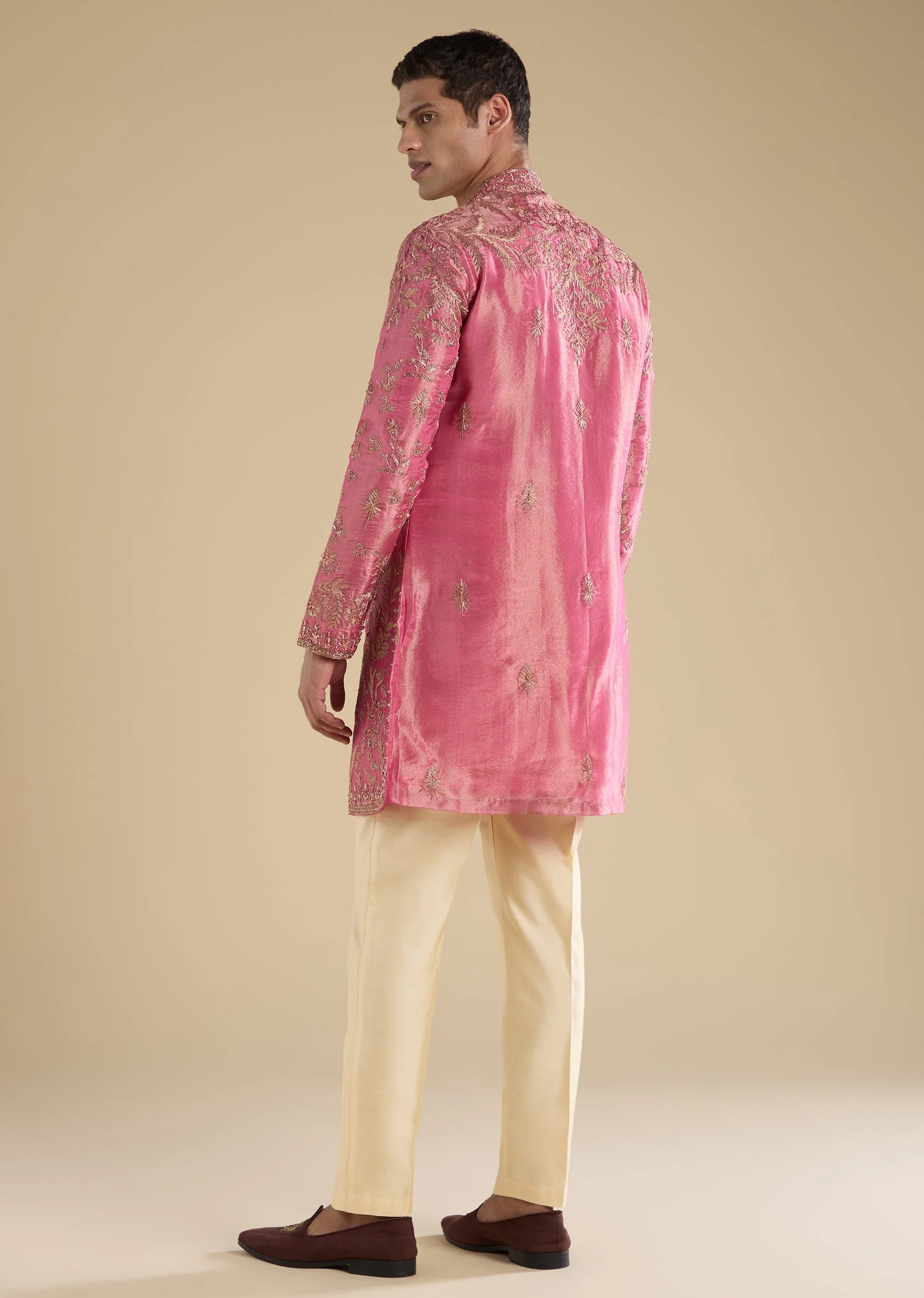 Pink Embellished Tissue Kurta Set With Pants - Image 5