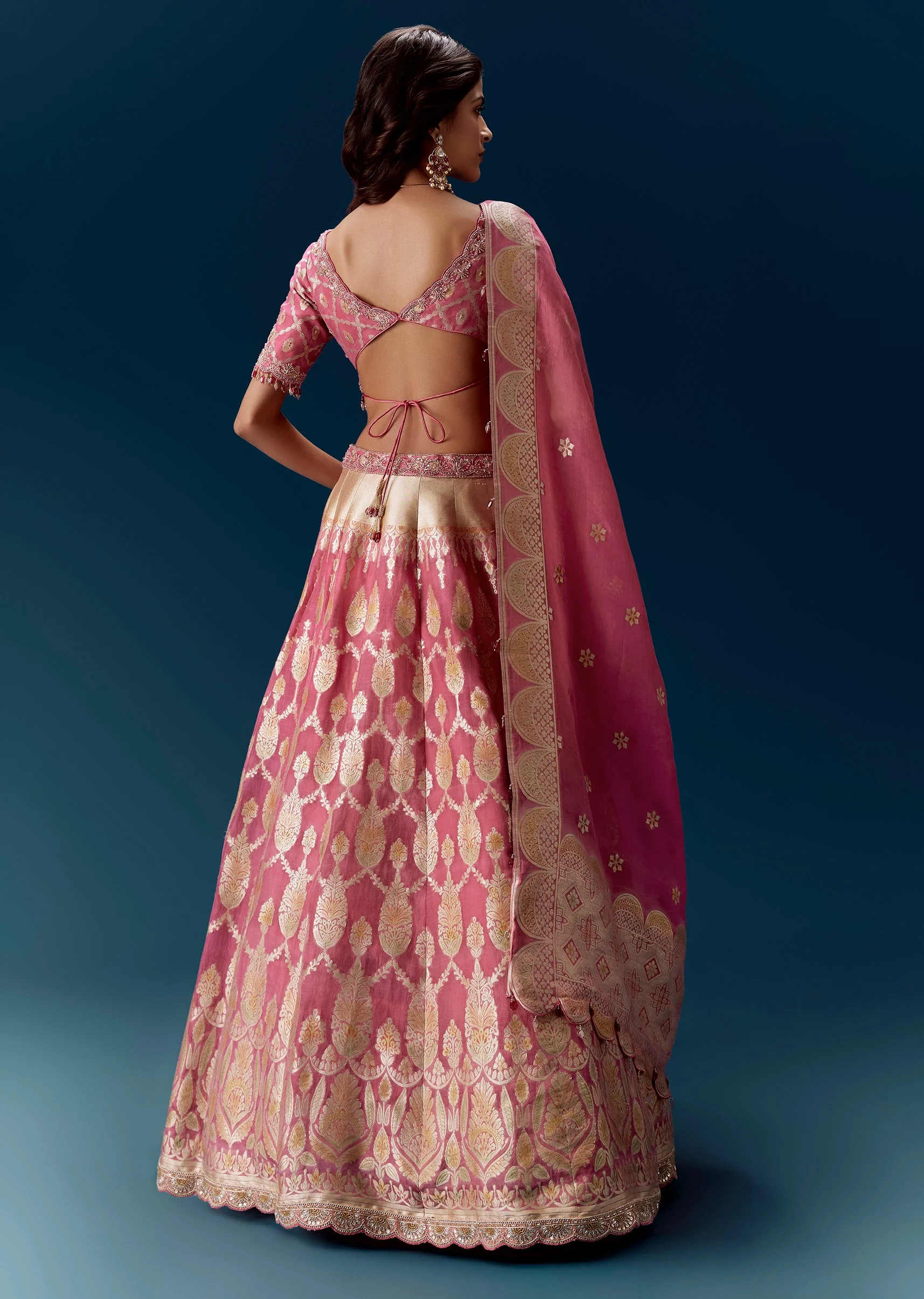 Pink Embroidered Bridal Lehenga With Dupatta - Image 2