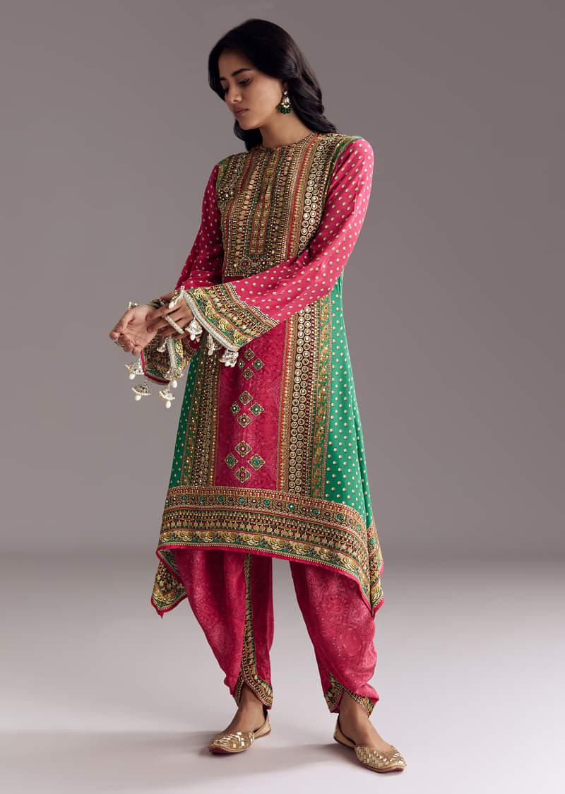 Pink Embroidered Kurta Dhoti Set - Image 3