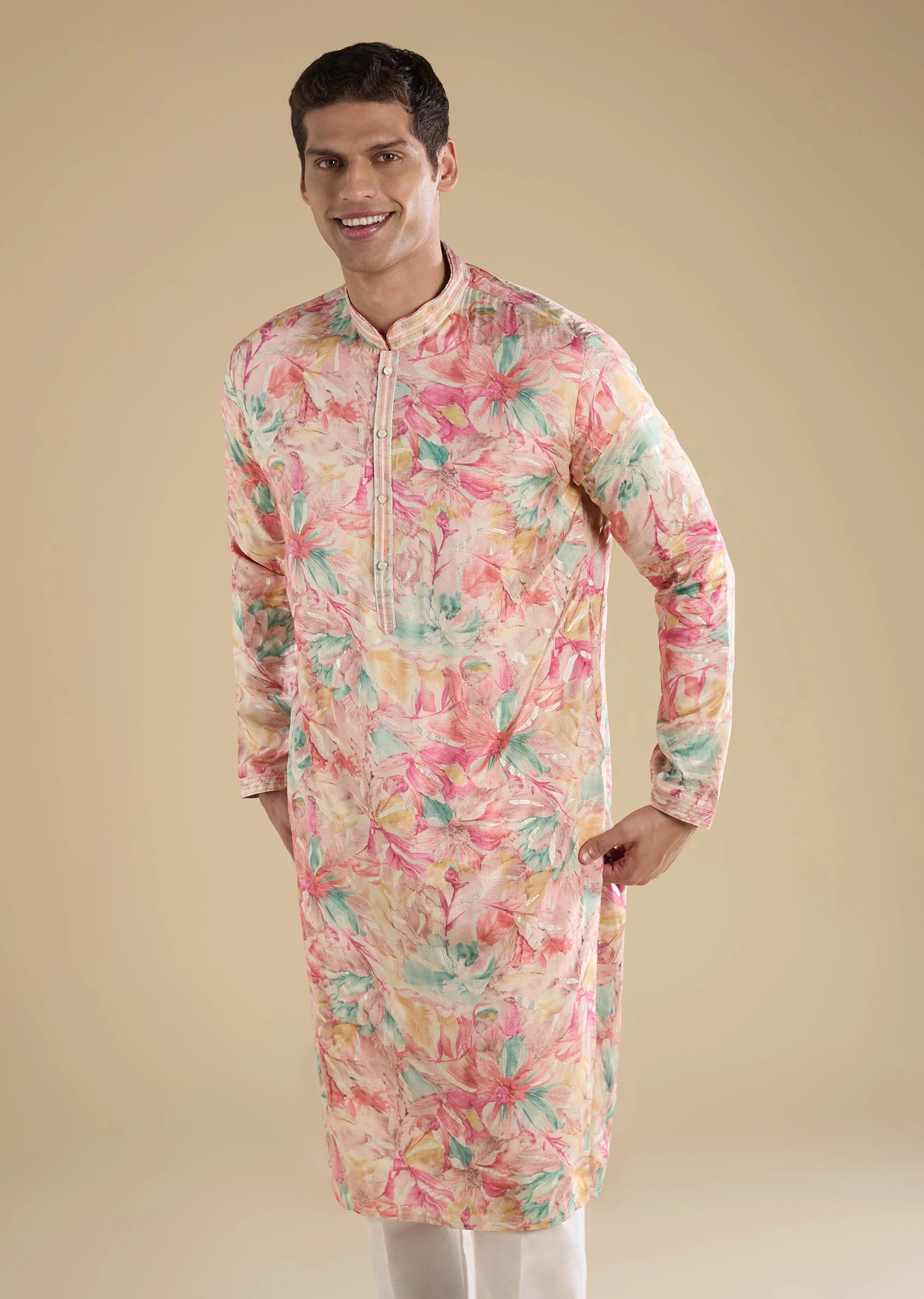 Pink Embroidered Kurta Set And Pants - Image 4