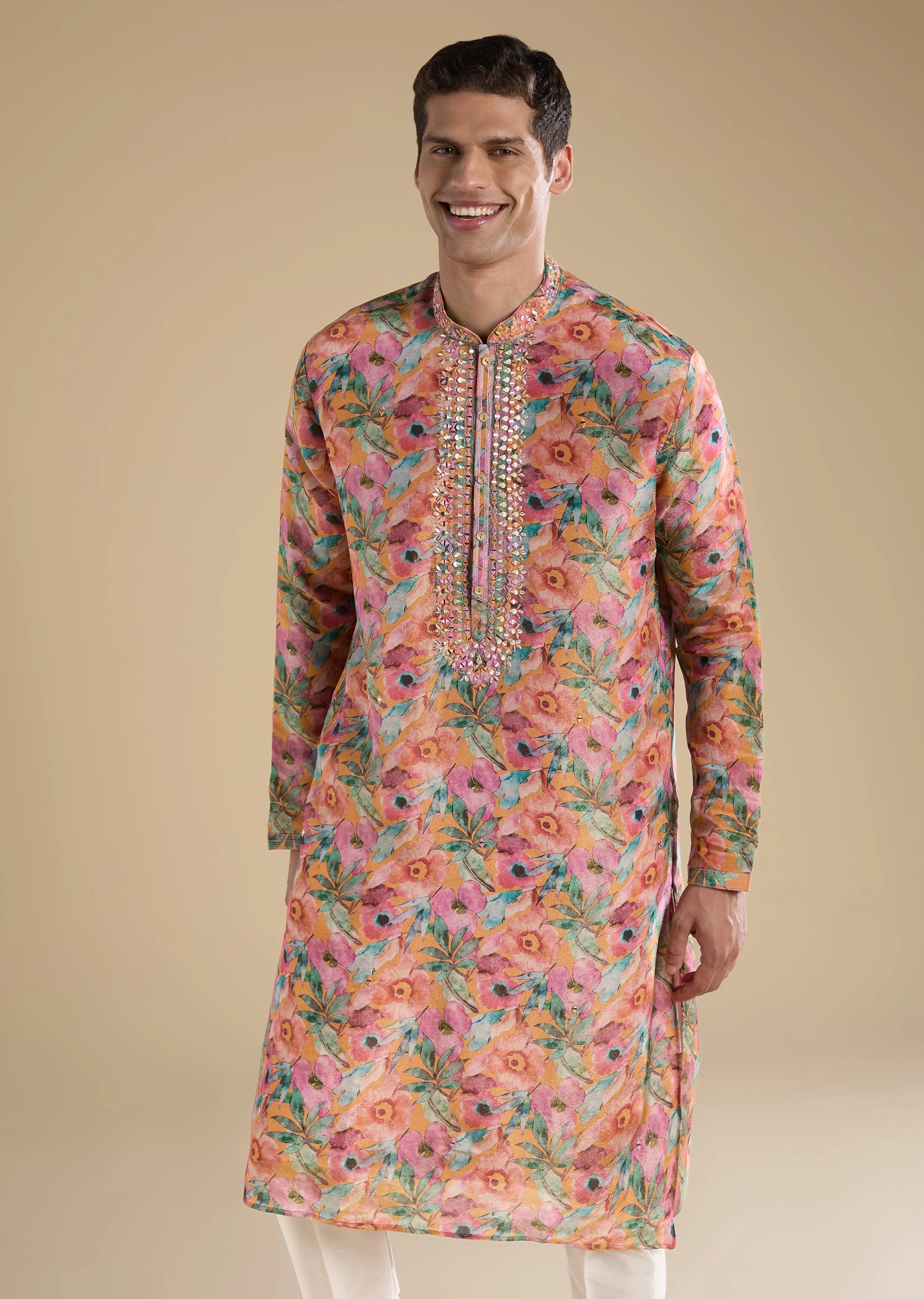 Pink Embroidered Kurta Set With Pants - Image 4