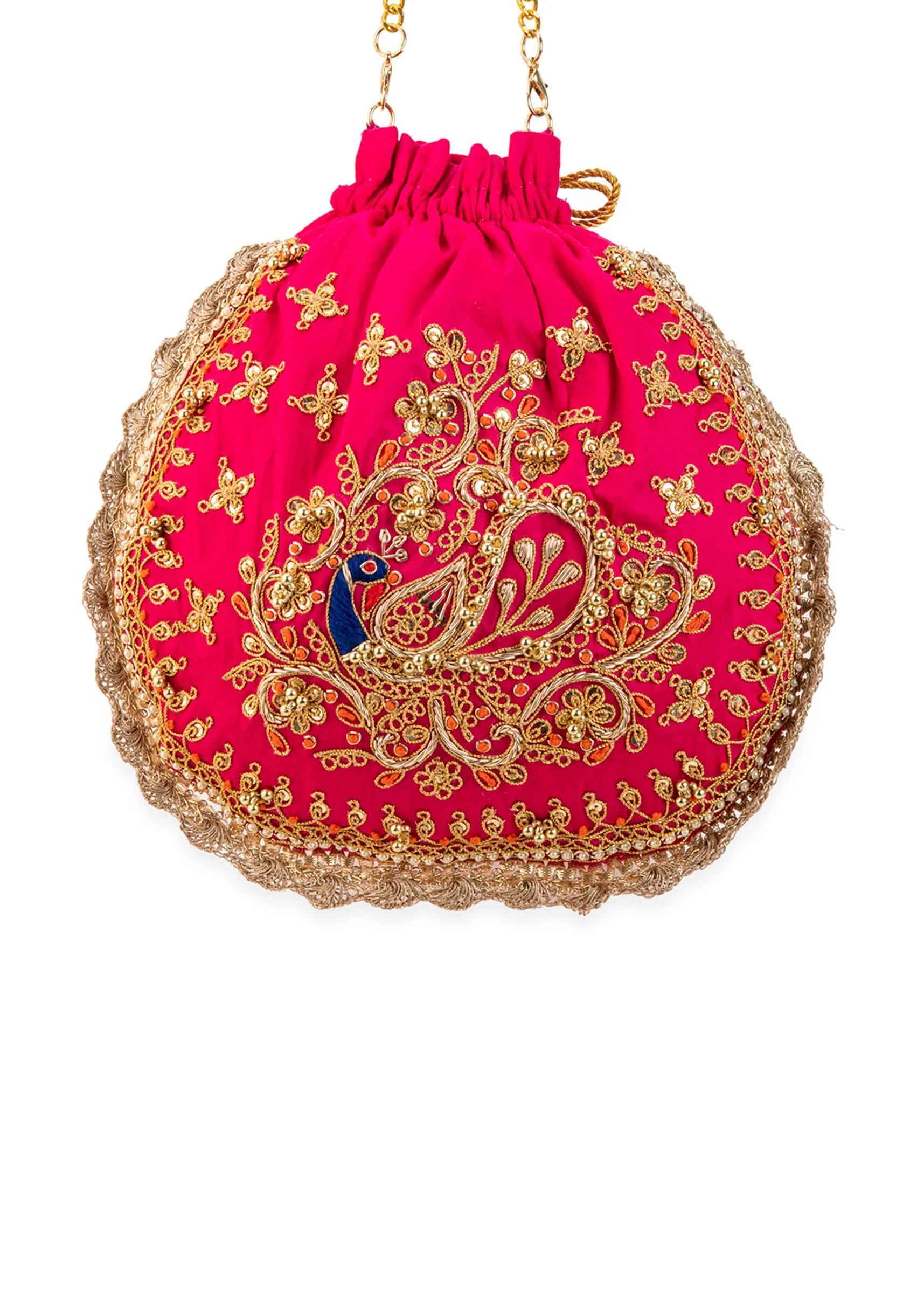 Pink Embroidered Motif Potli Bag - Image 4