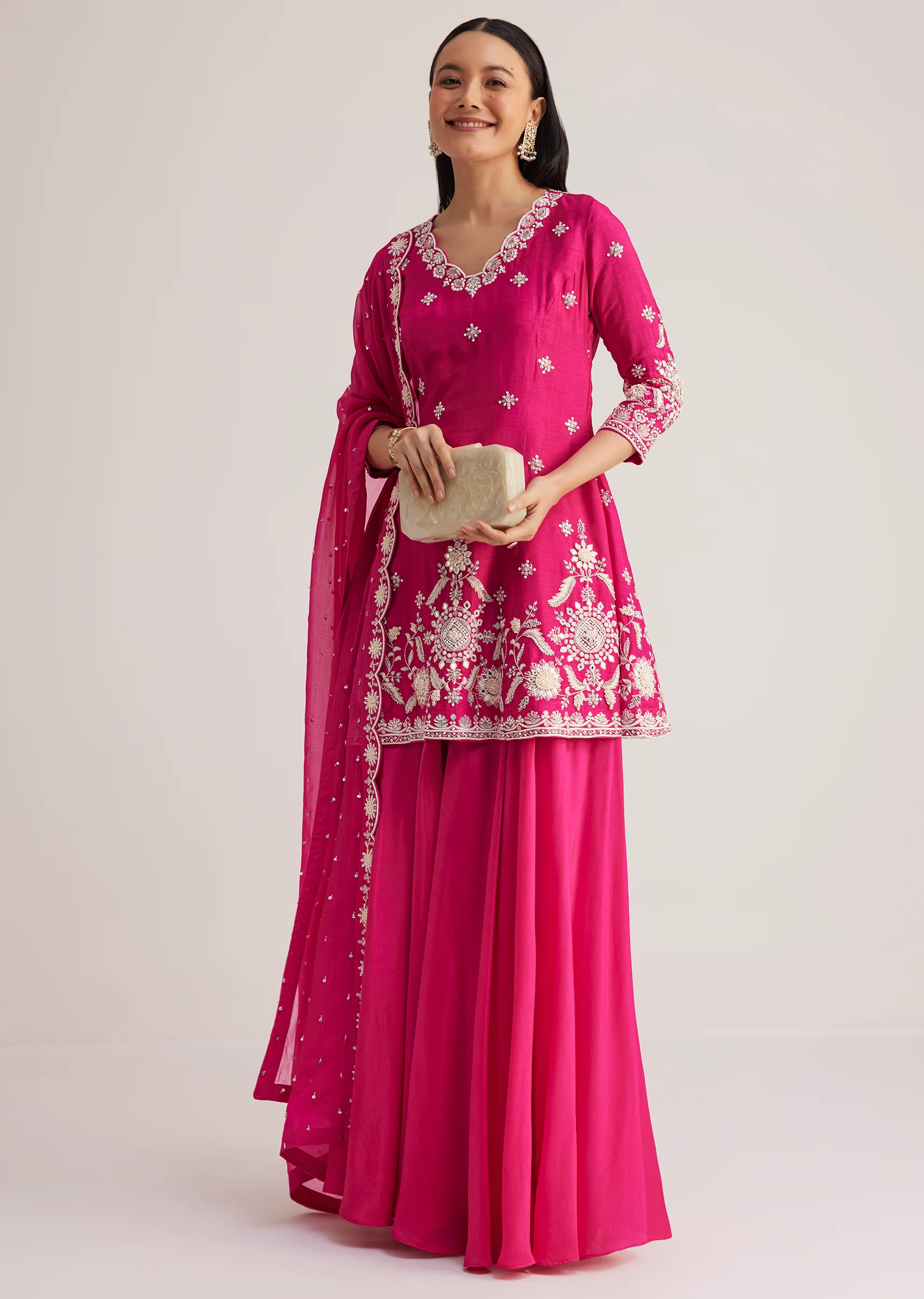 Pink Embroidered Palazzo Suit With Dupatta - Image 4