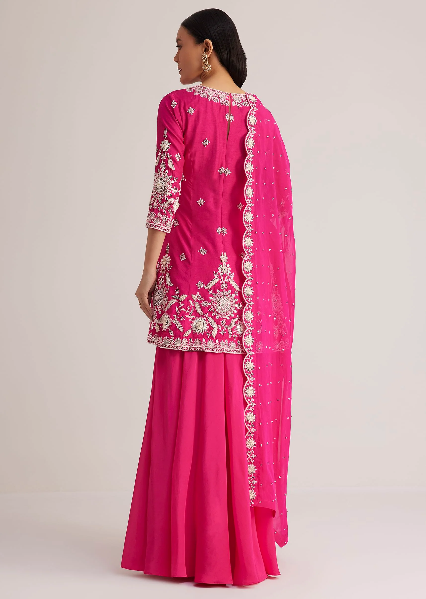 Pink Embroidered Palazzo Suit With Dupatta - Image 5