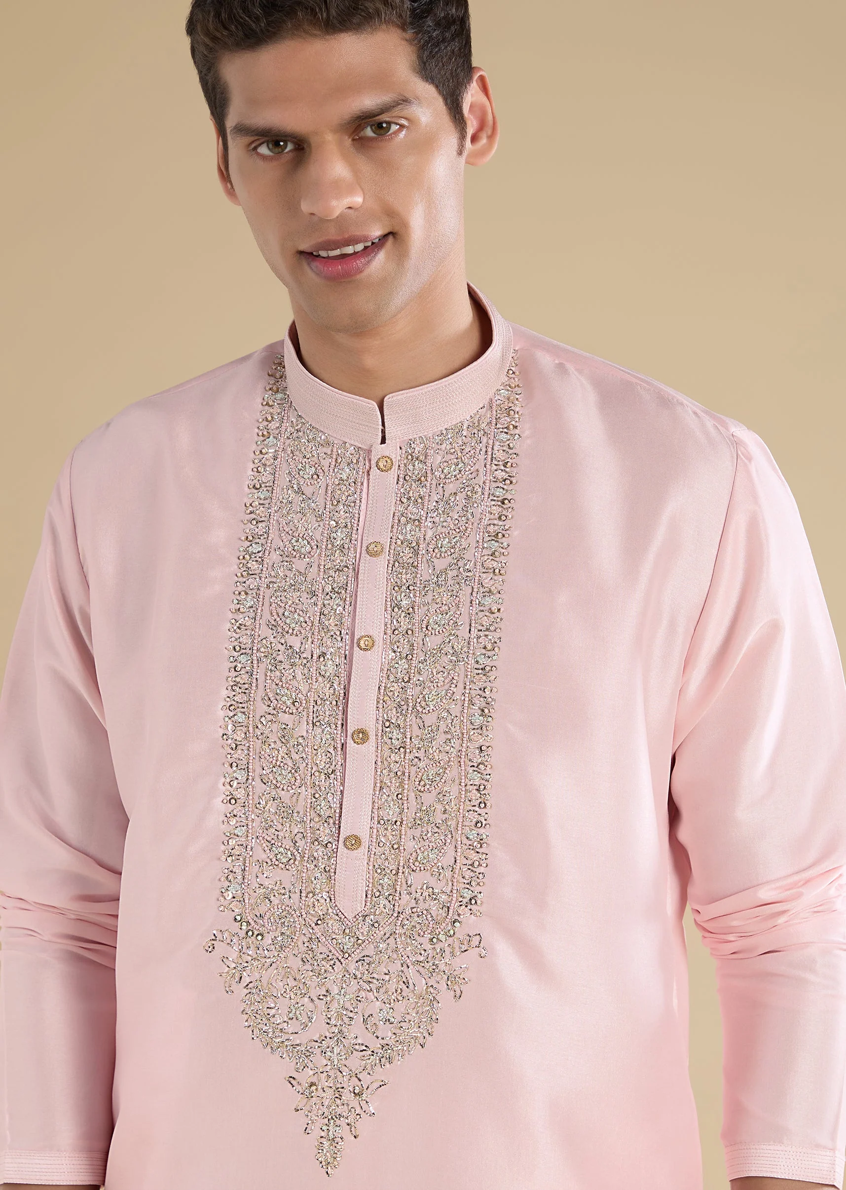 Pink Embroidered Silk Kurta Set