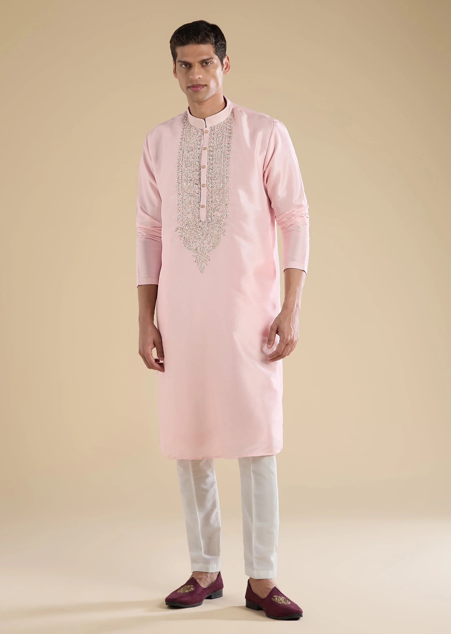 Pink Embroidered Silk Kurta Set - Image 2