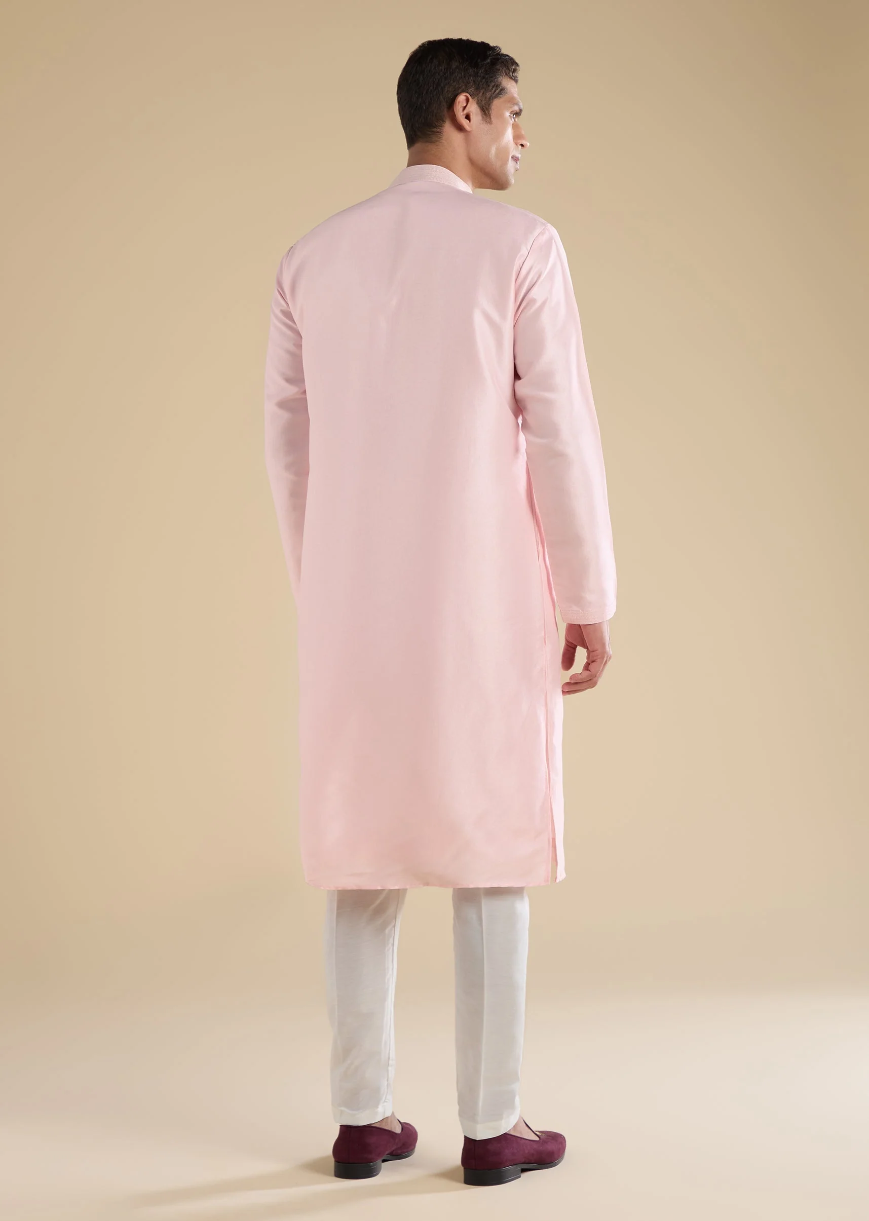 Pink Embroidered Silk Kurta Set - Image 5