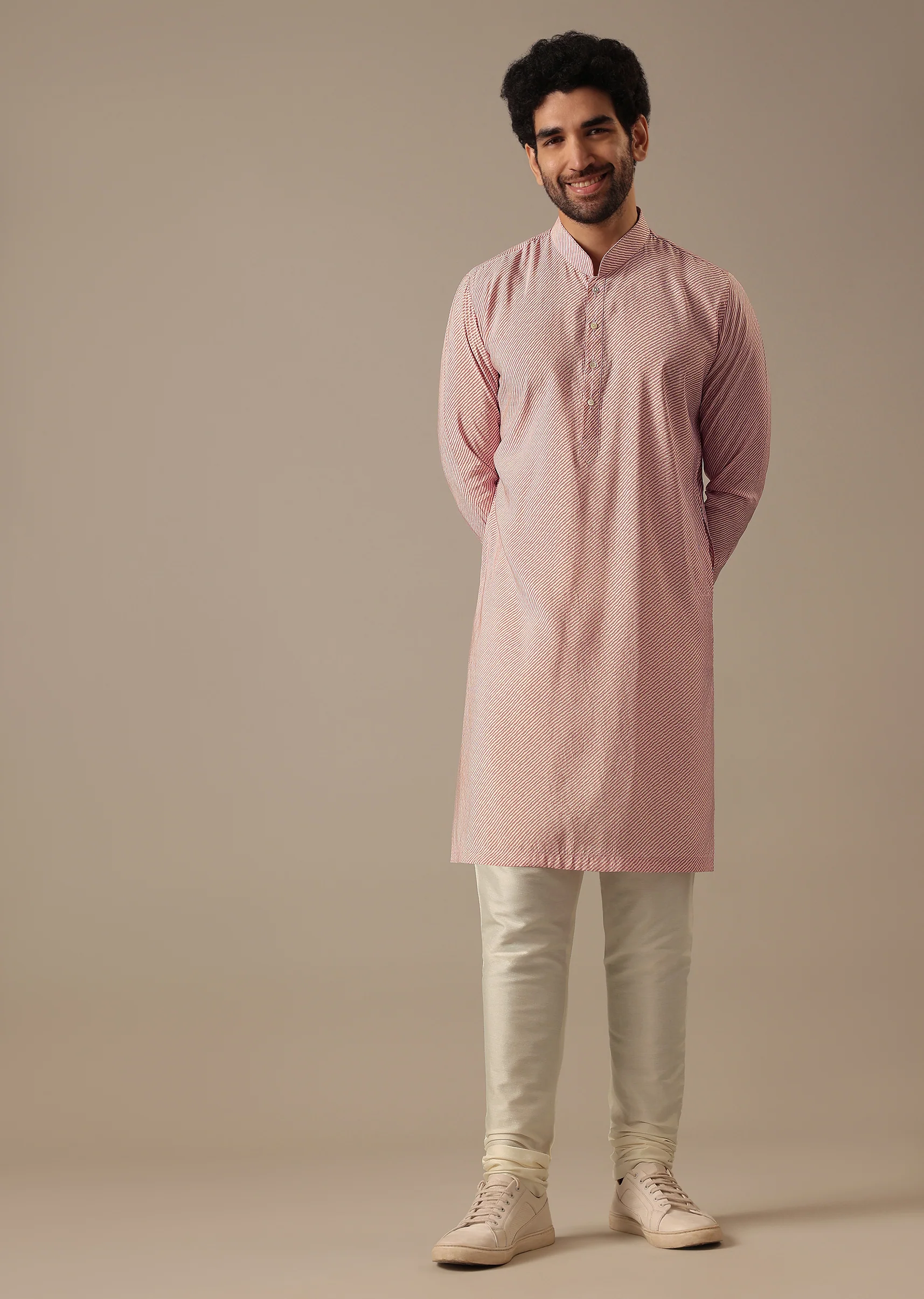 Pink Floral Bundi & Striped Kurta Set - Image 6