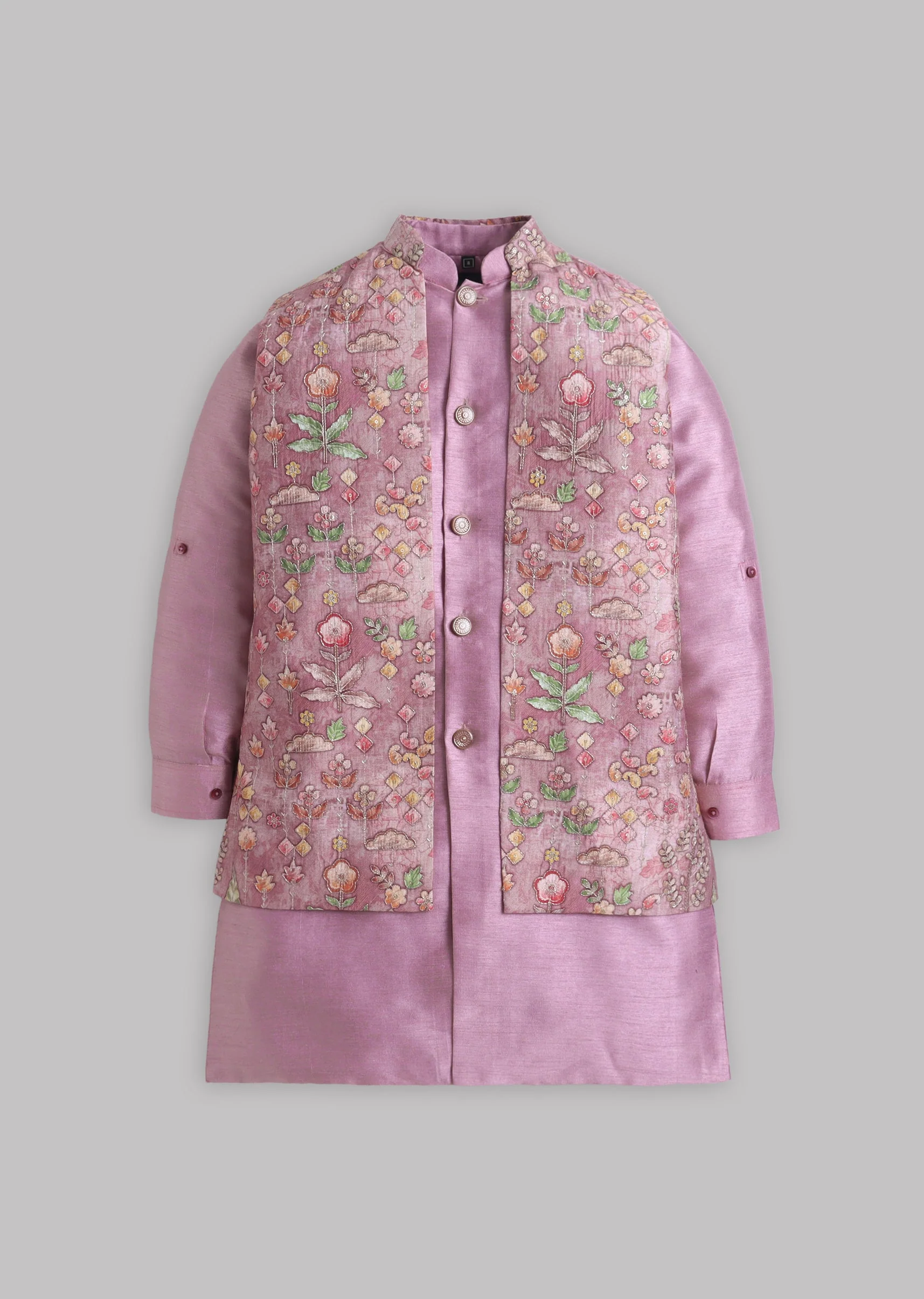 Pink Floral Nehru Jacket Set - Image 2
