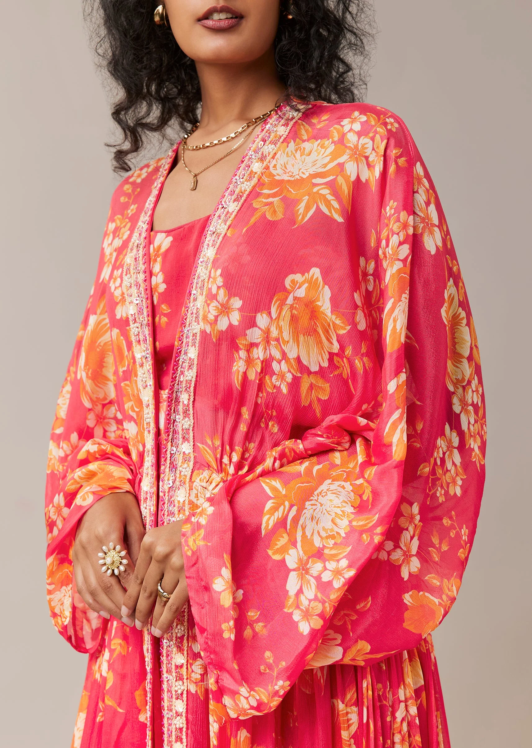 Pink Floral Print Jacket and Pant Set - Image 2