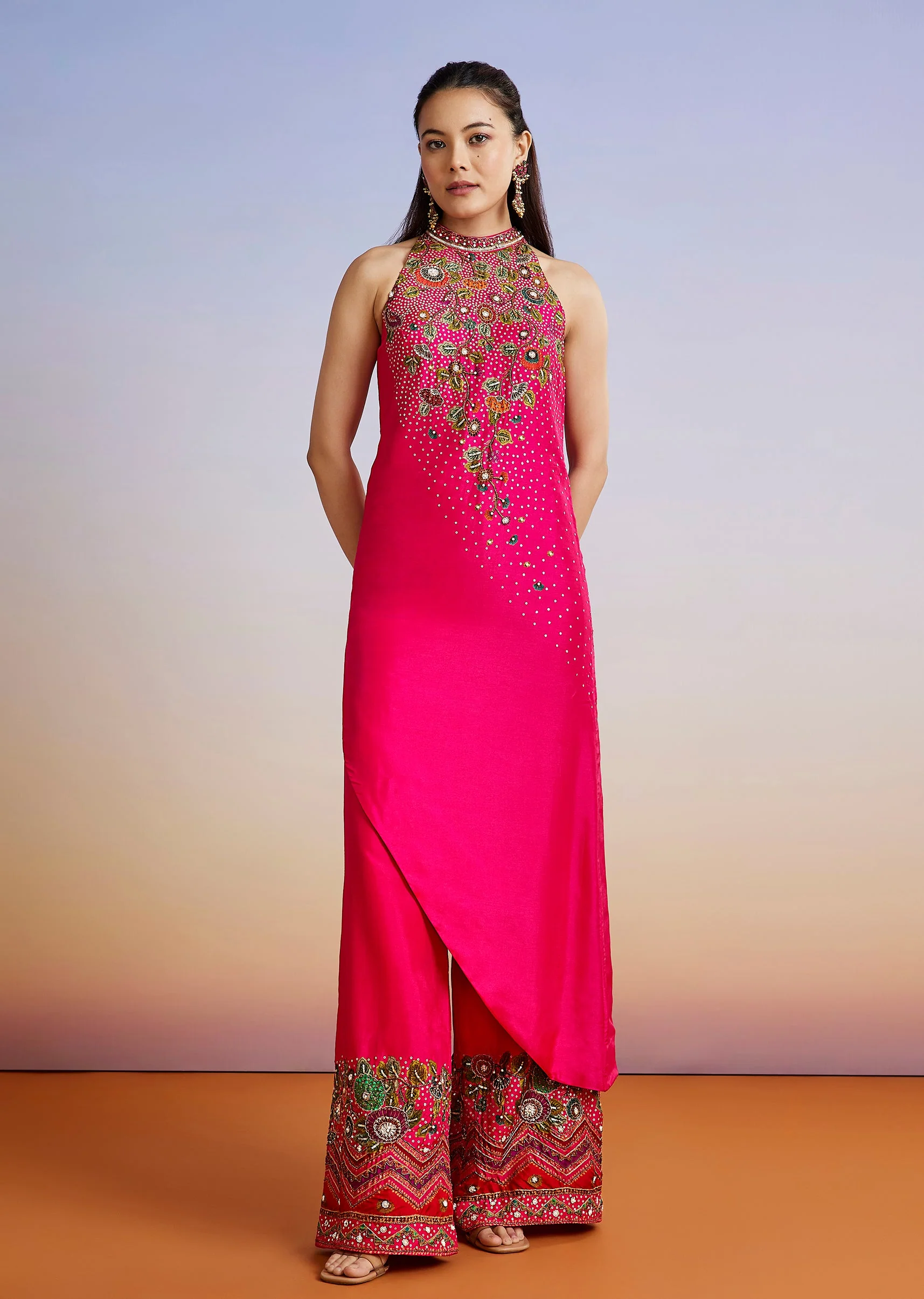 Pink Floral Printed Silk Blend Co-ord Set - Image 3