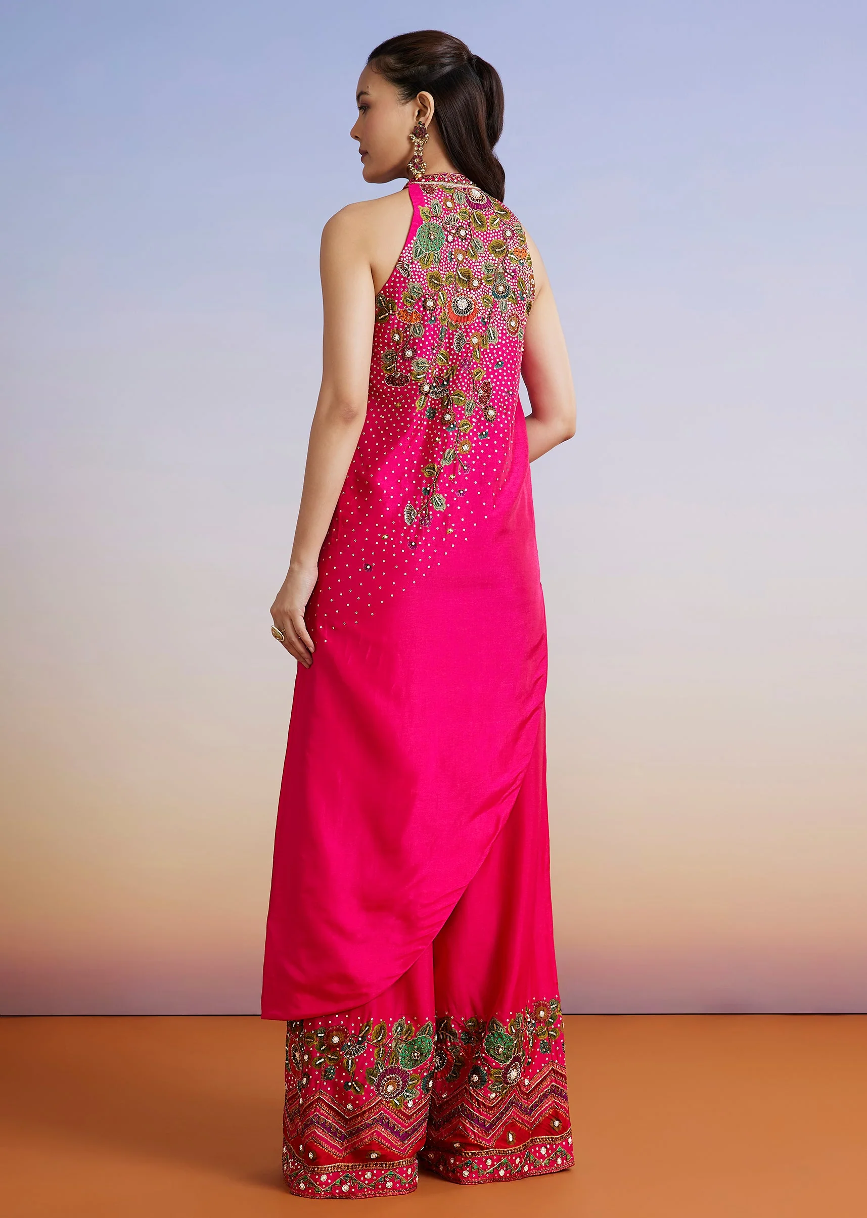 Pink Floral Printed Silk Blend Co-ord Set - Image 6