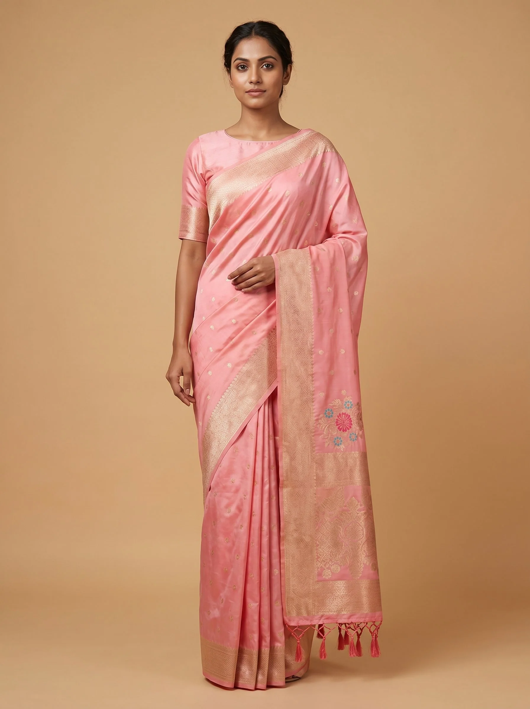 Pink Floral Touch Handloom Saree