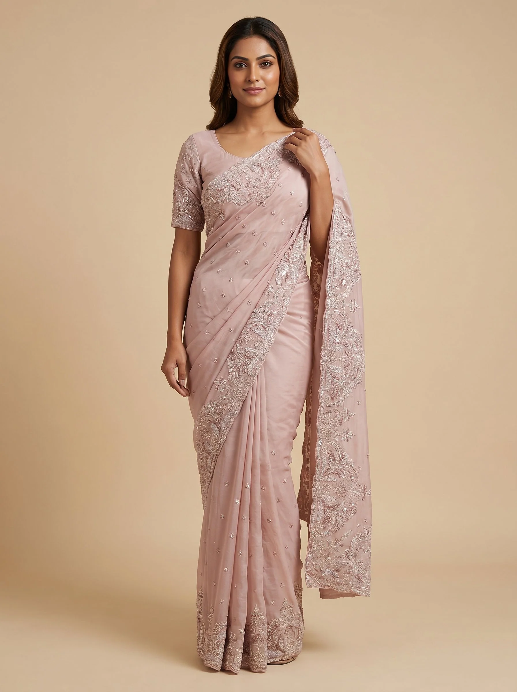 Pink Gentle Detail Embroidered Saree