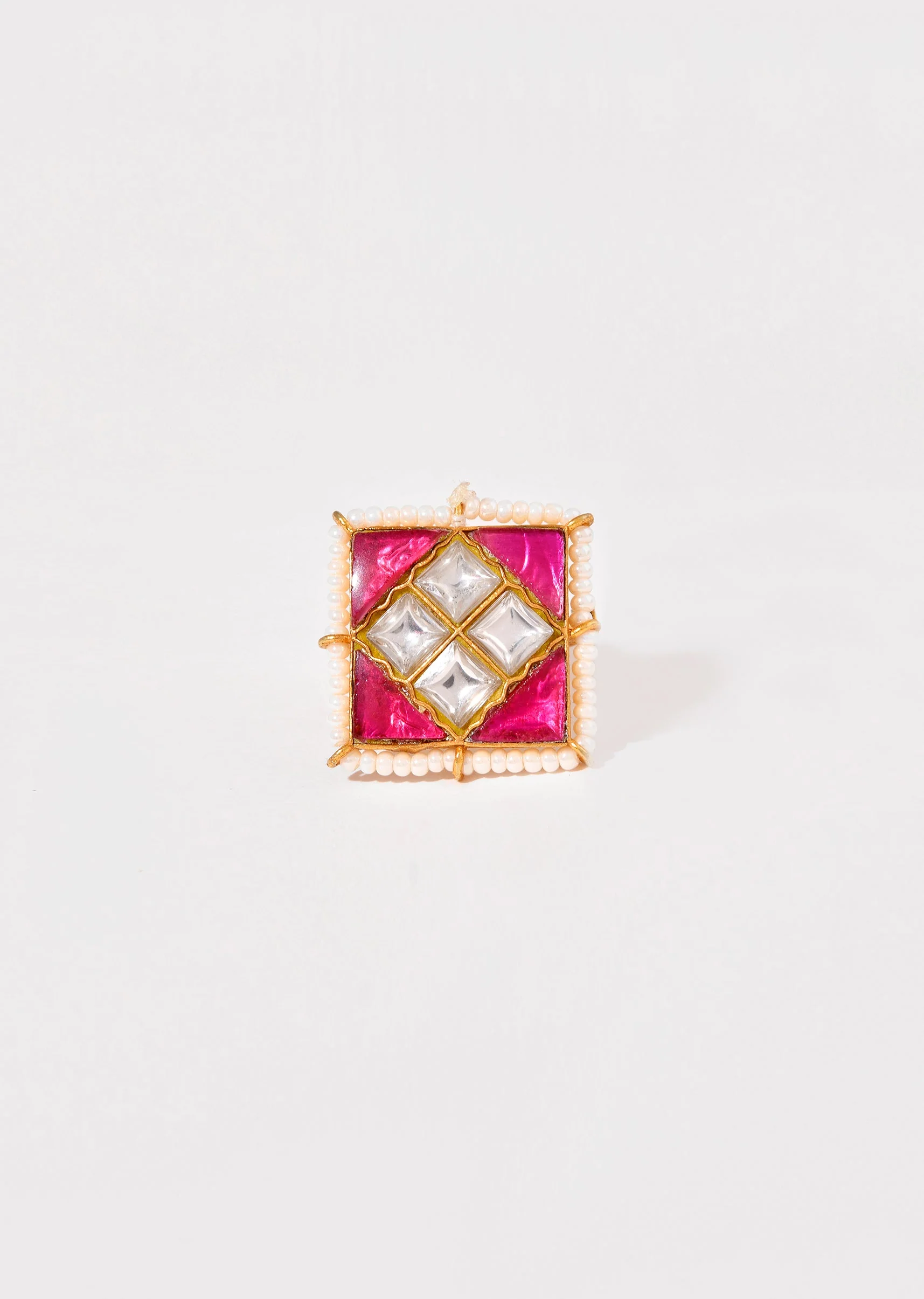 Pink Geometric Kundan Ring - Image 2