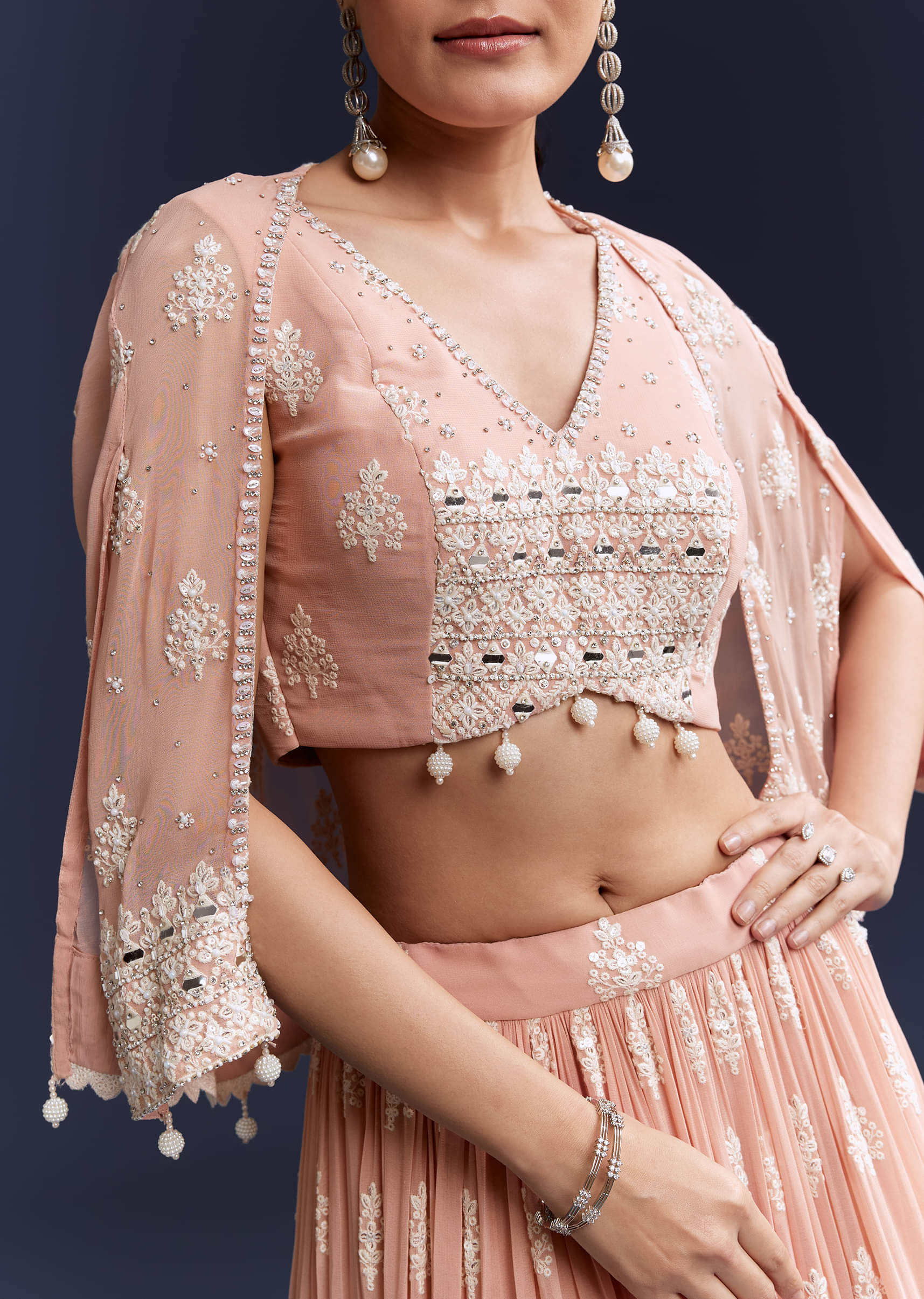 Pink Georgette Bridesmaid Lehenga With Sequins And Thread Embroidery - Image 3