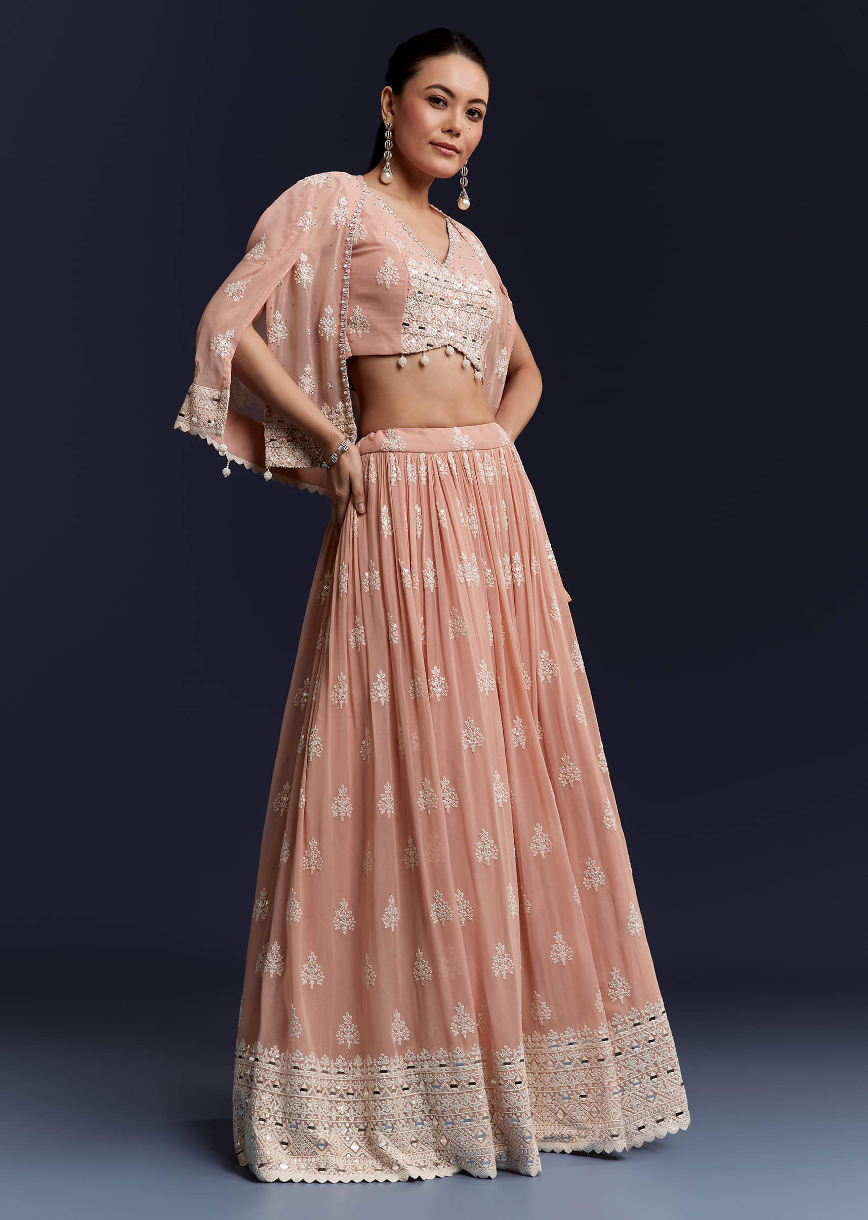 Pink Georgette Bridesmaid Lehenga With Sequins And Thread Embroidery - Image 4