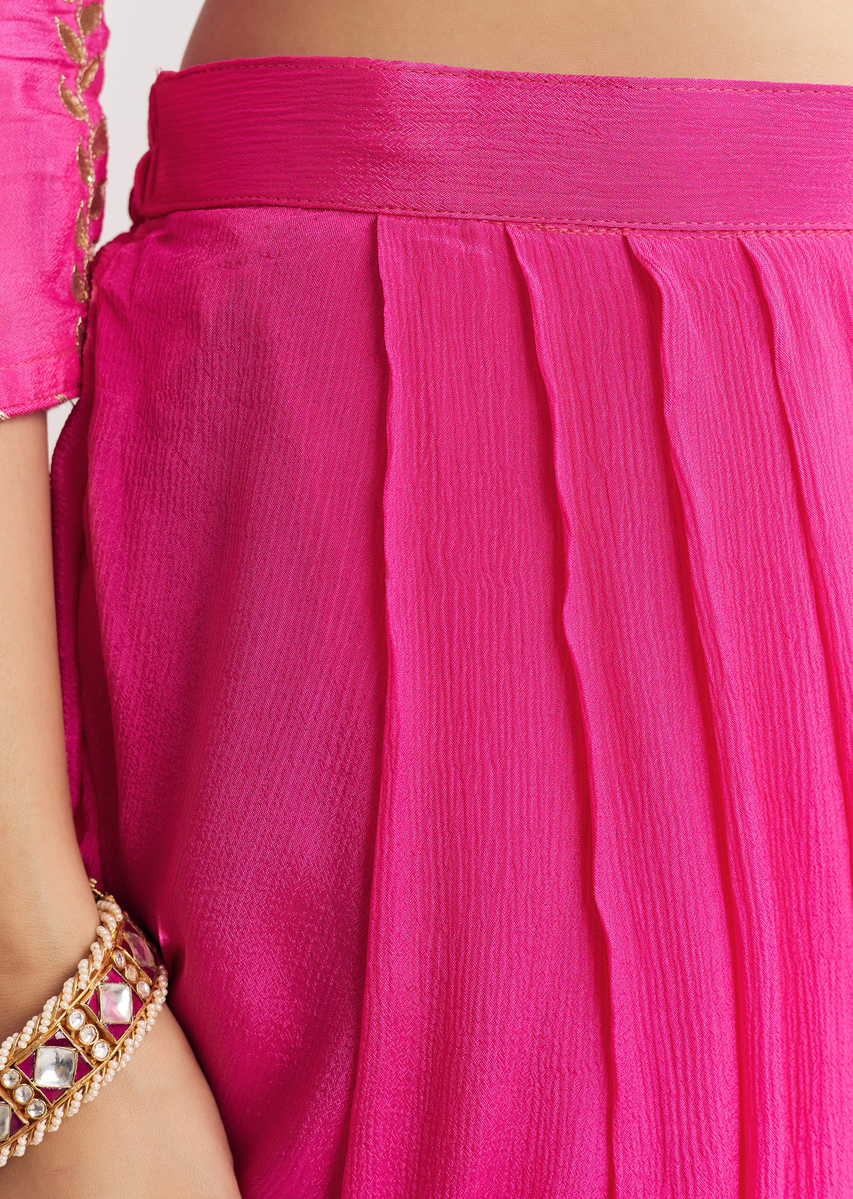 Pink Georgette Kurta Dhoti Suit With Gotta Lace And Moti Work - Image 6