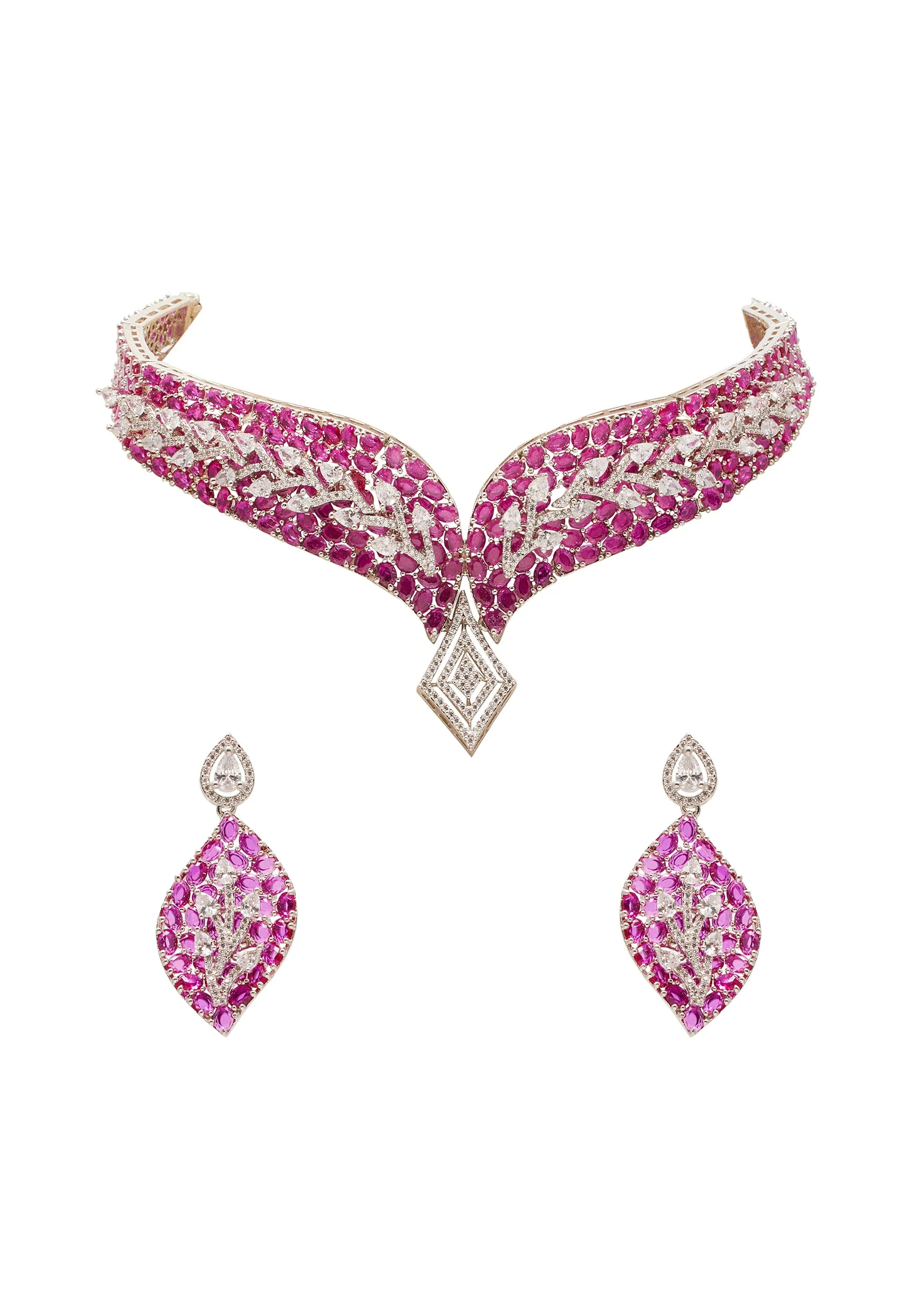 Pink Gold Statement Choker Necklace Set - Image 2