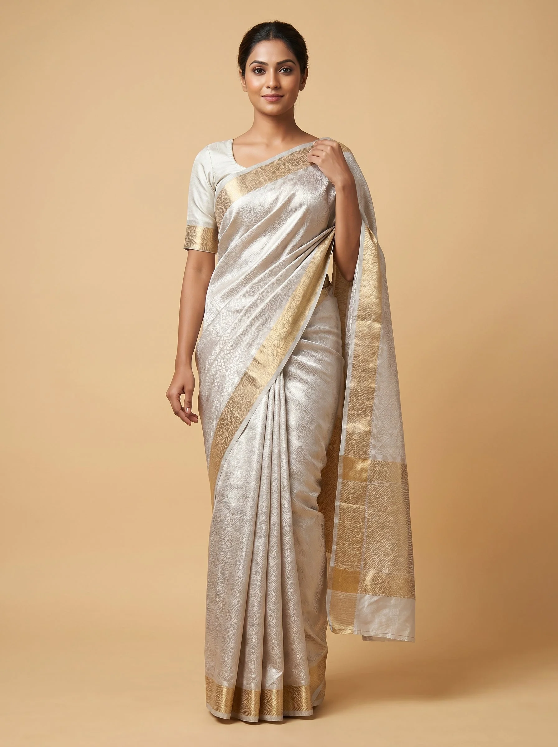 Pink Grey Blended Tone Handloom Saree