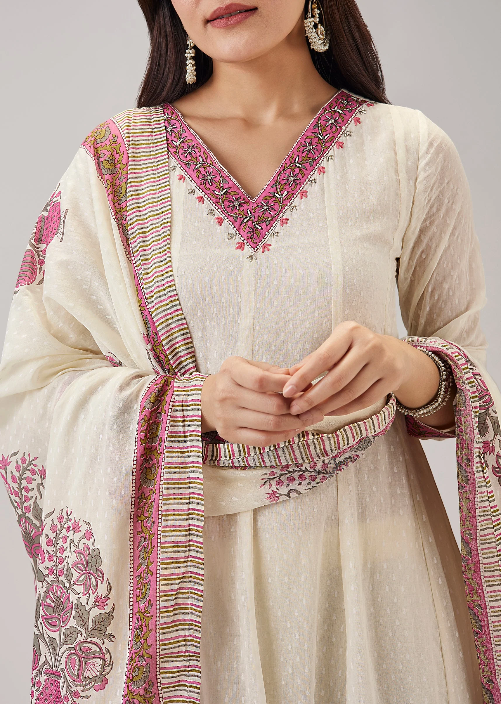 Pink Hand Block Printed Anarkali With Cut Dana Work - Image 2