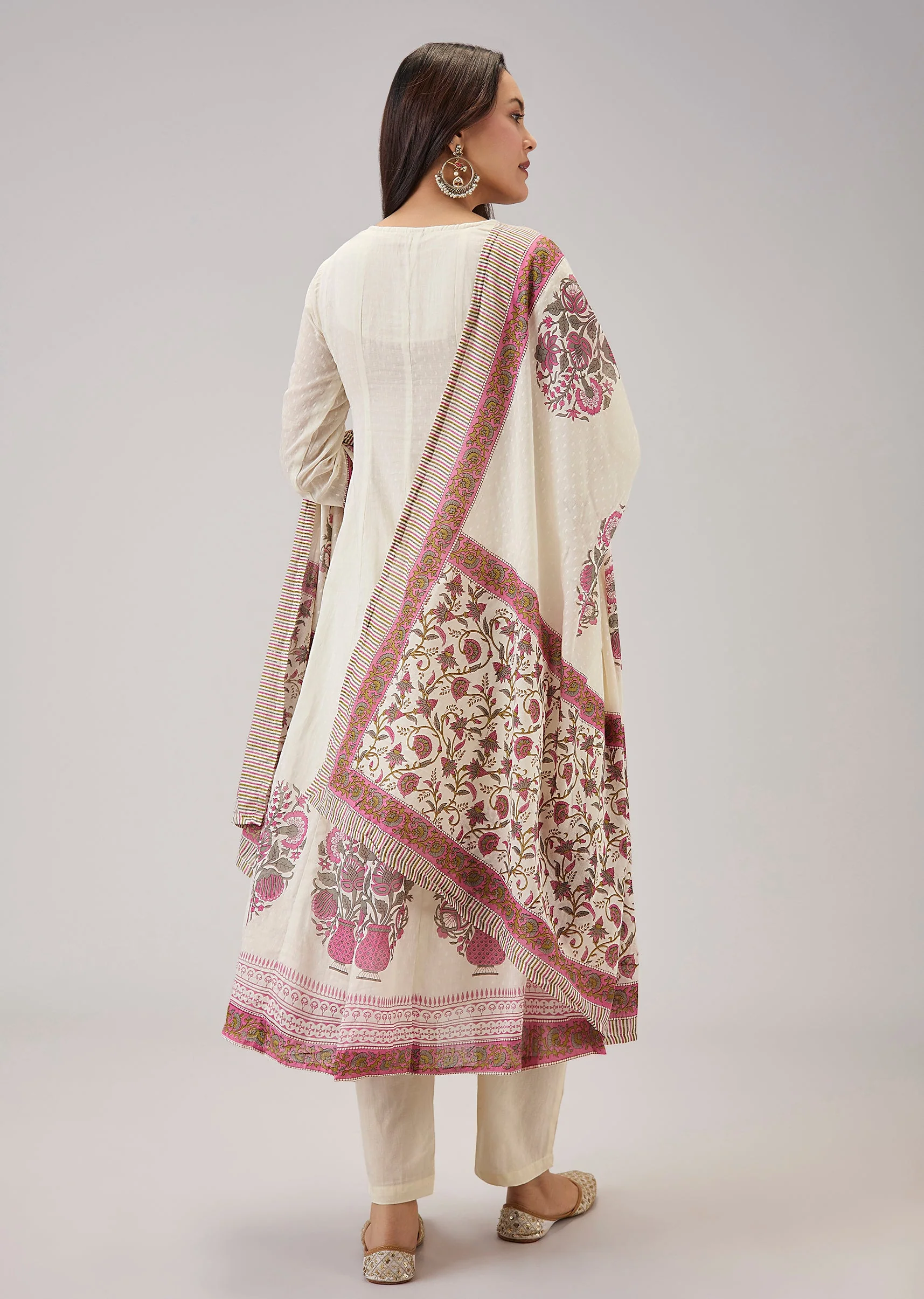 Pink Hand Block Printed Anarkali With Cut Dana Work - Image 5