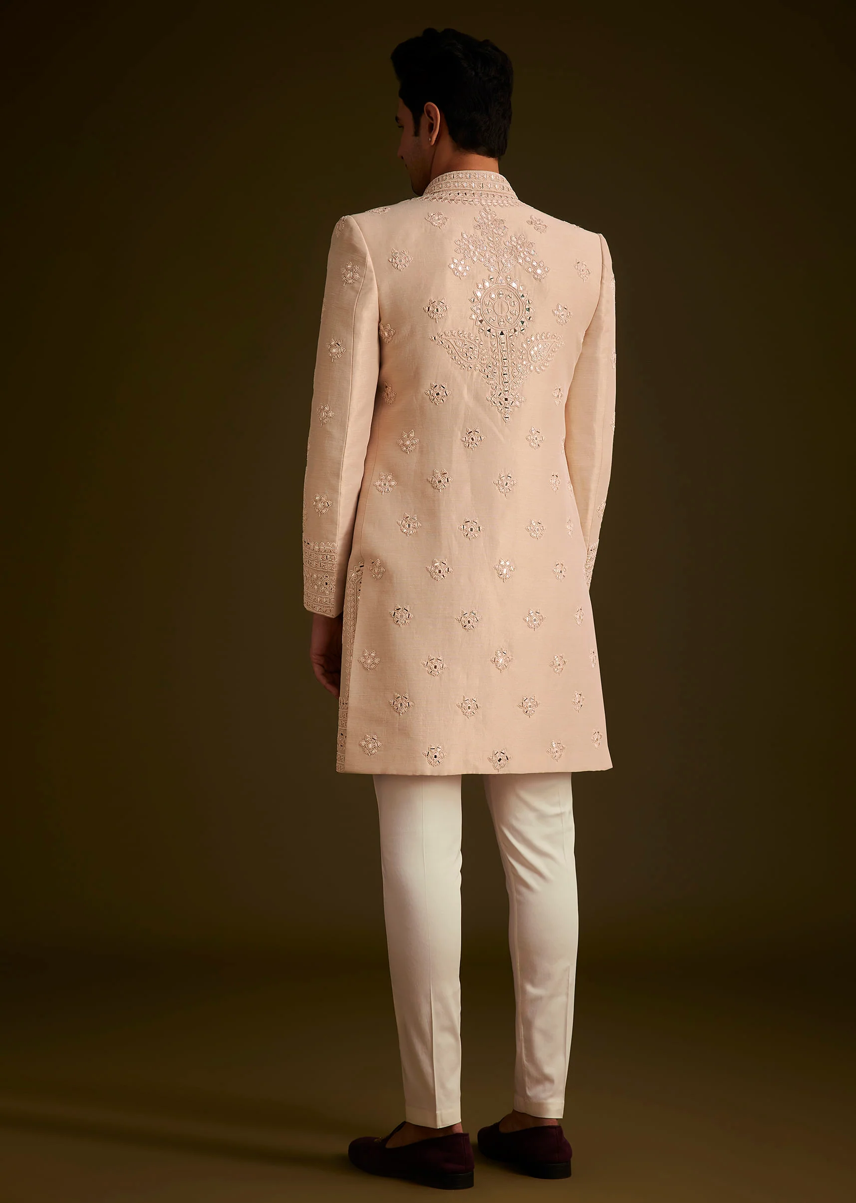Pink Hand Embroidered Sherwani Set - Image 5