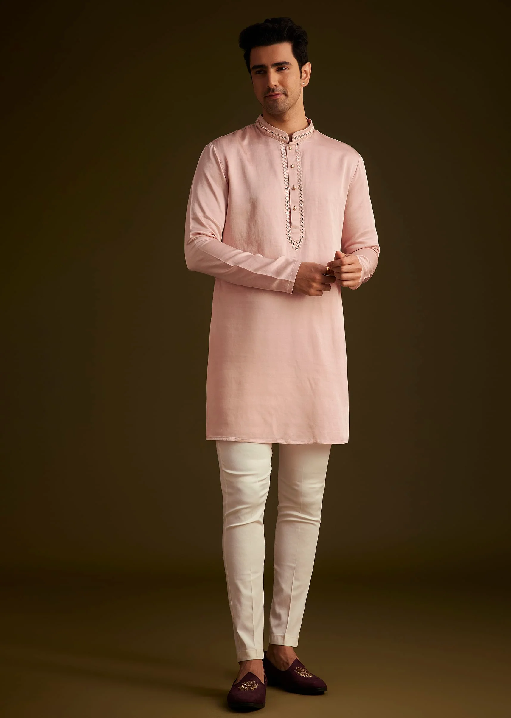 Pink Hand Embroidered Sherwani Set - Image 6