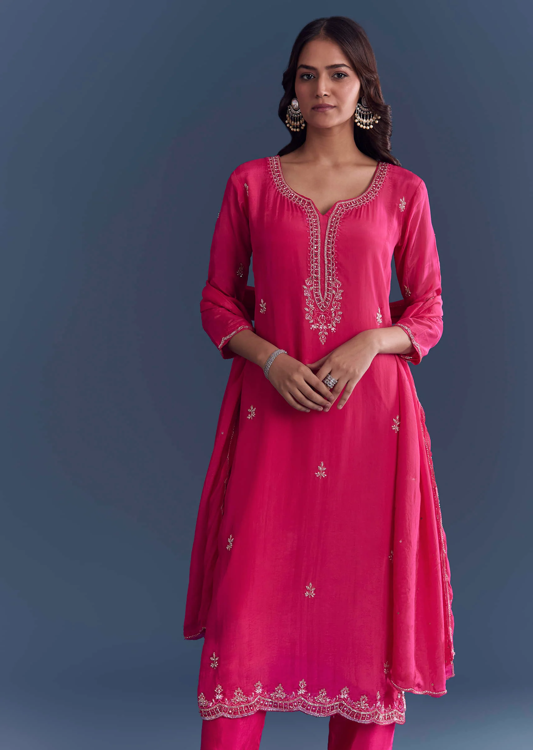 Pink Hosiery Kurta Set With Cutdana And Mirror Work - Image 4