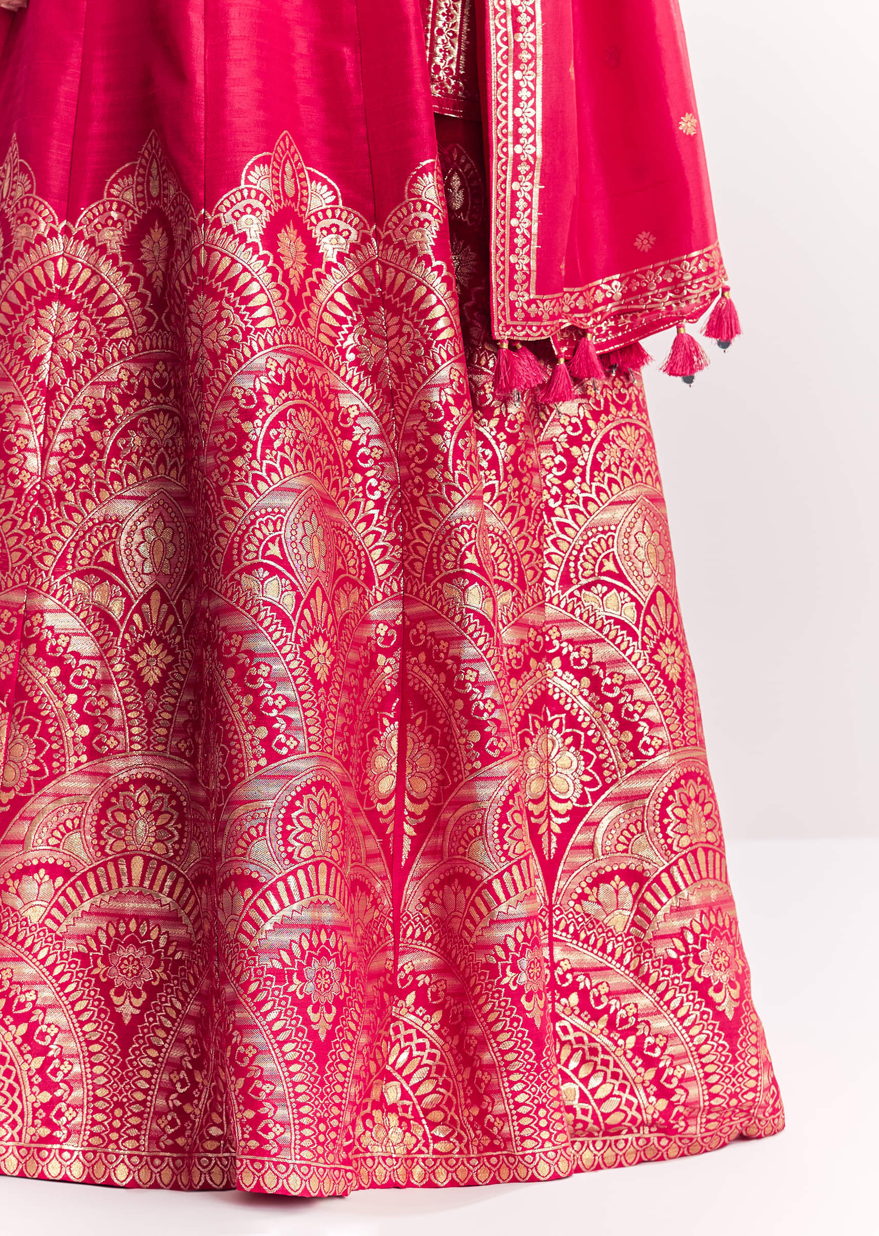Pink Jacquard Silk Anarkali Suit With Dupatta - Image 6