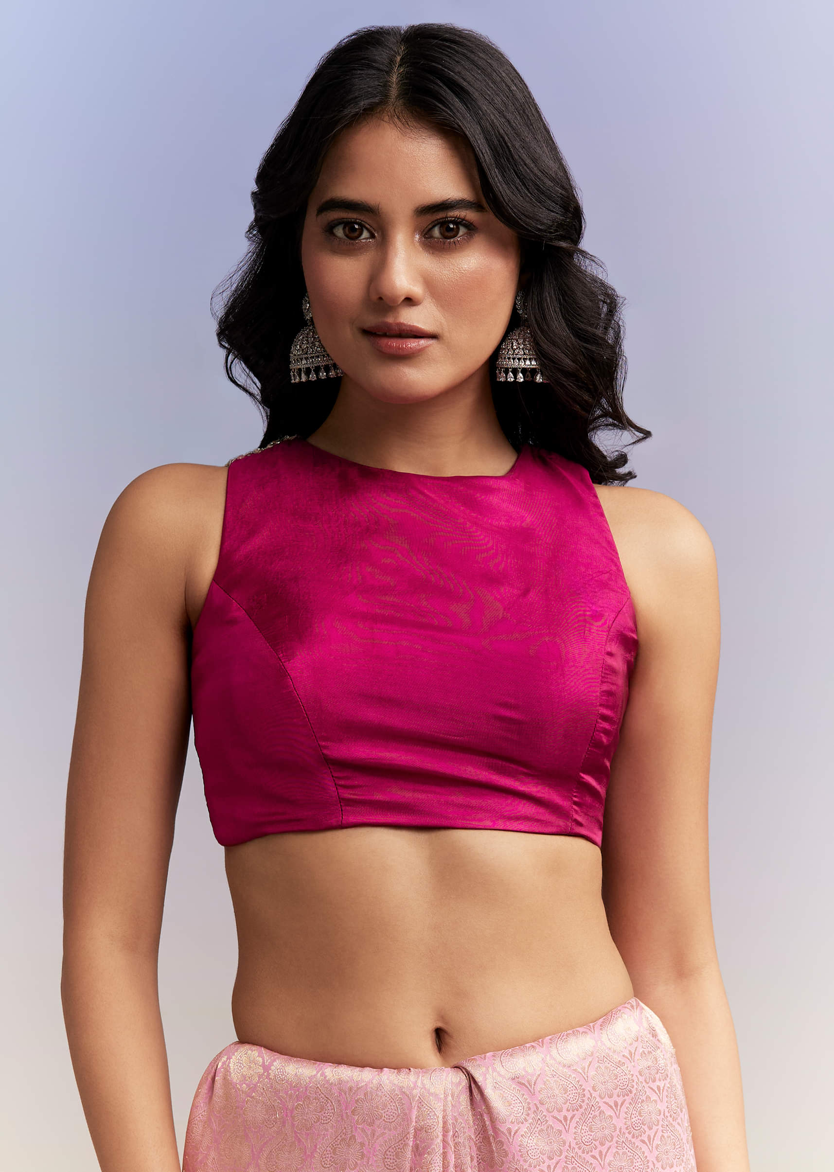 Pink Jacquard Tissue Saree With Heavy Hand Embroidery - Image 7