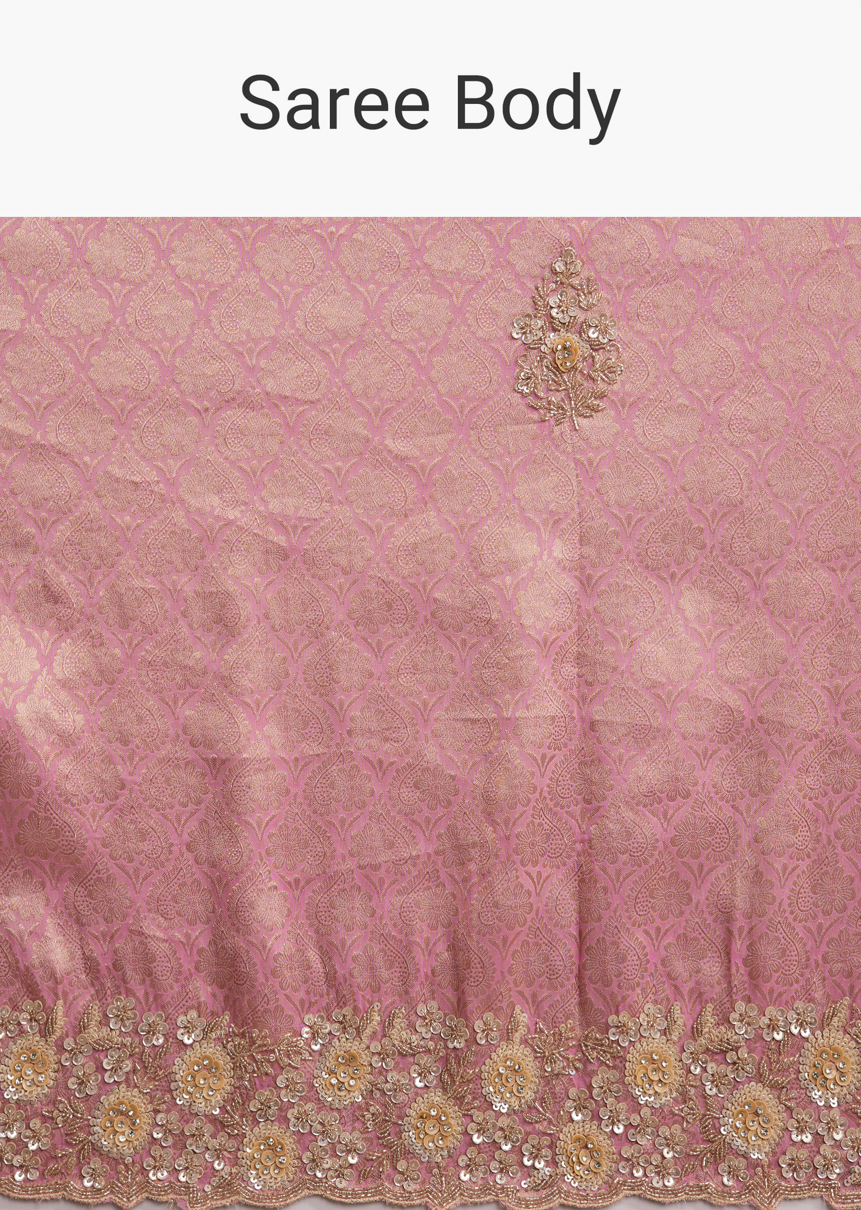 Pink Jacquard Tissue Saree With Heavy Hand Embroidery - Image 9