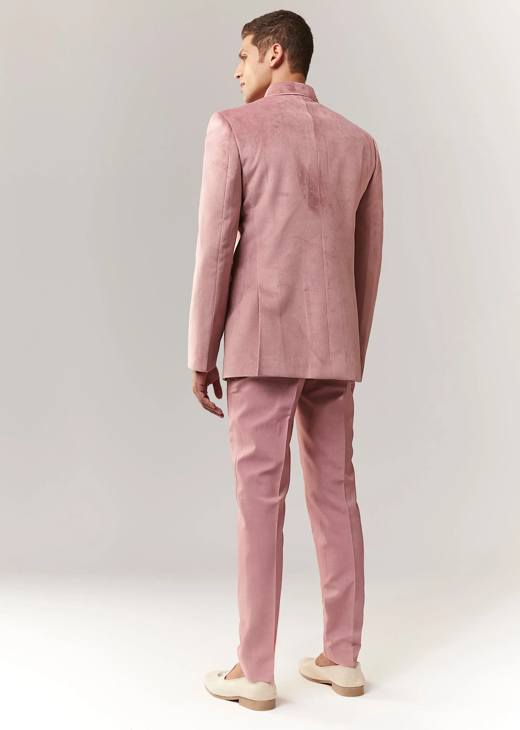 Pink Jodhpuri Style Tuxedo Set With Metal Broach - Image 5