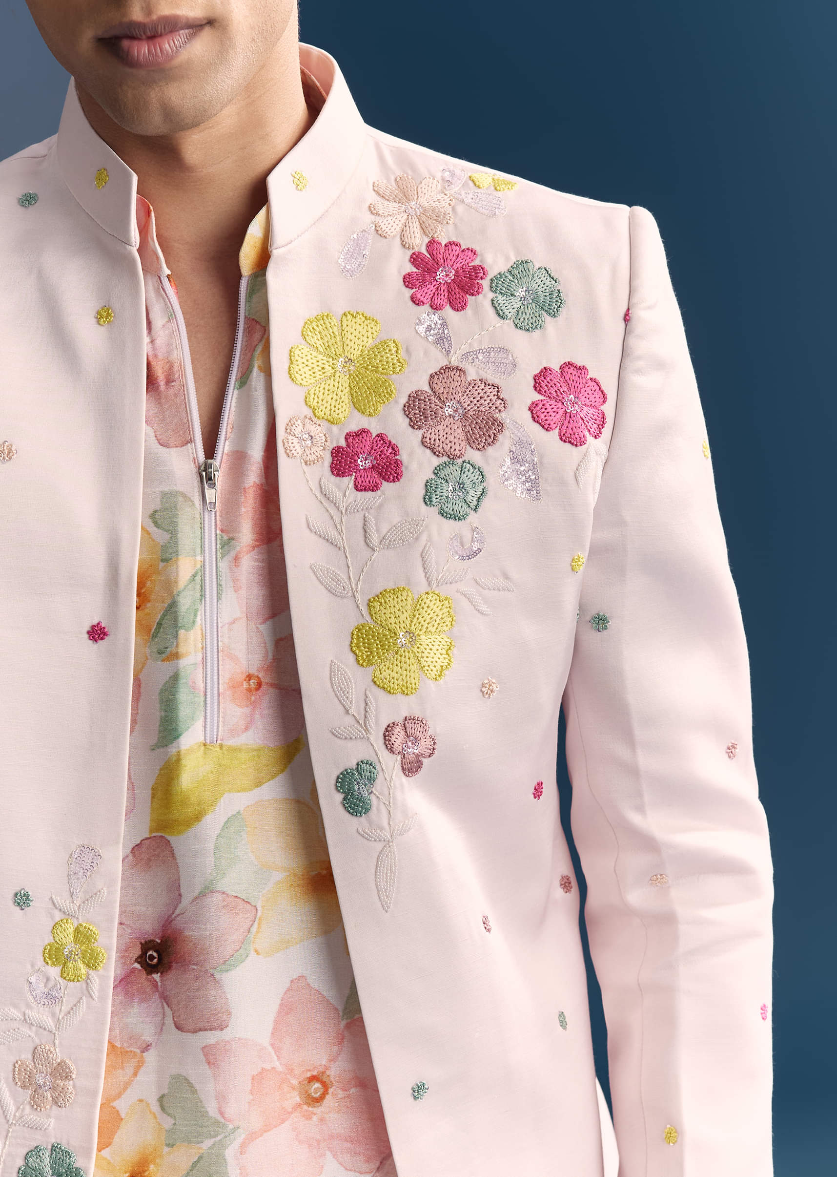 Pink Jodhpuri Suit For Men With Floral Print And Embroidery - Image 2