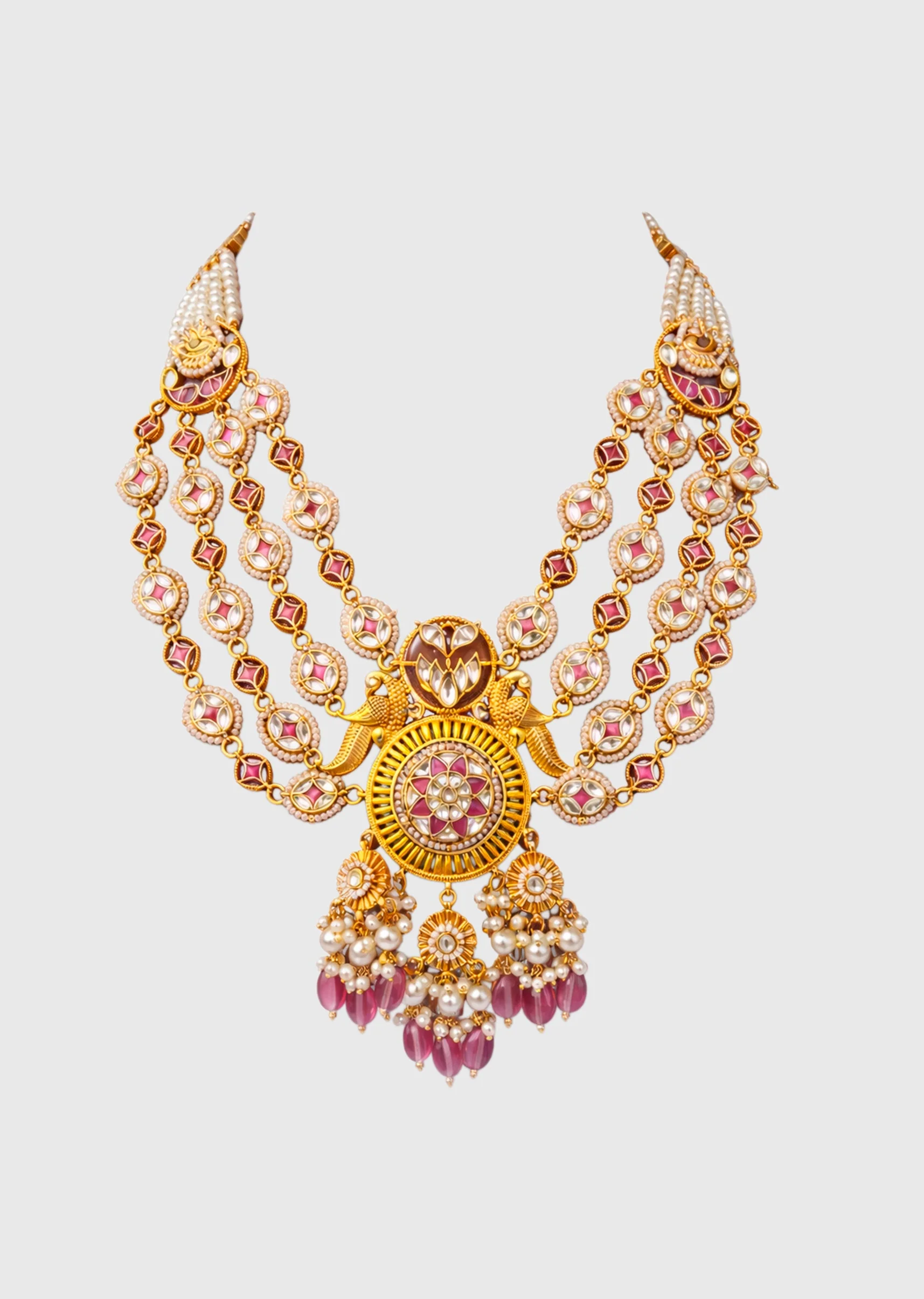 Pink Kundan Long Necklace Set - Image 2