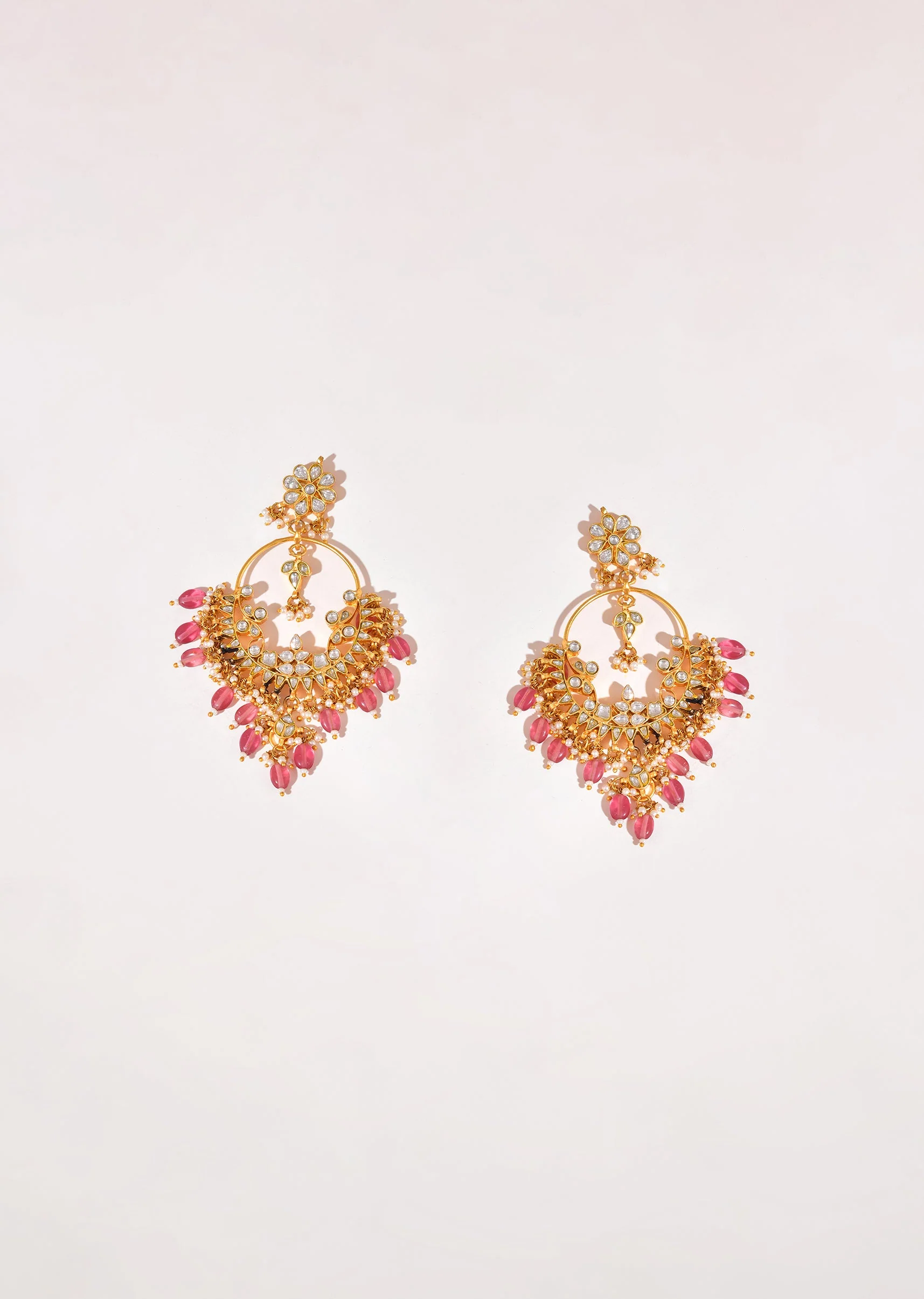Pink Kundan Oversized Bead Drop Earrings - Image 2